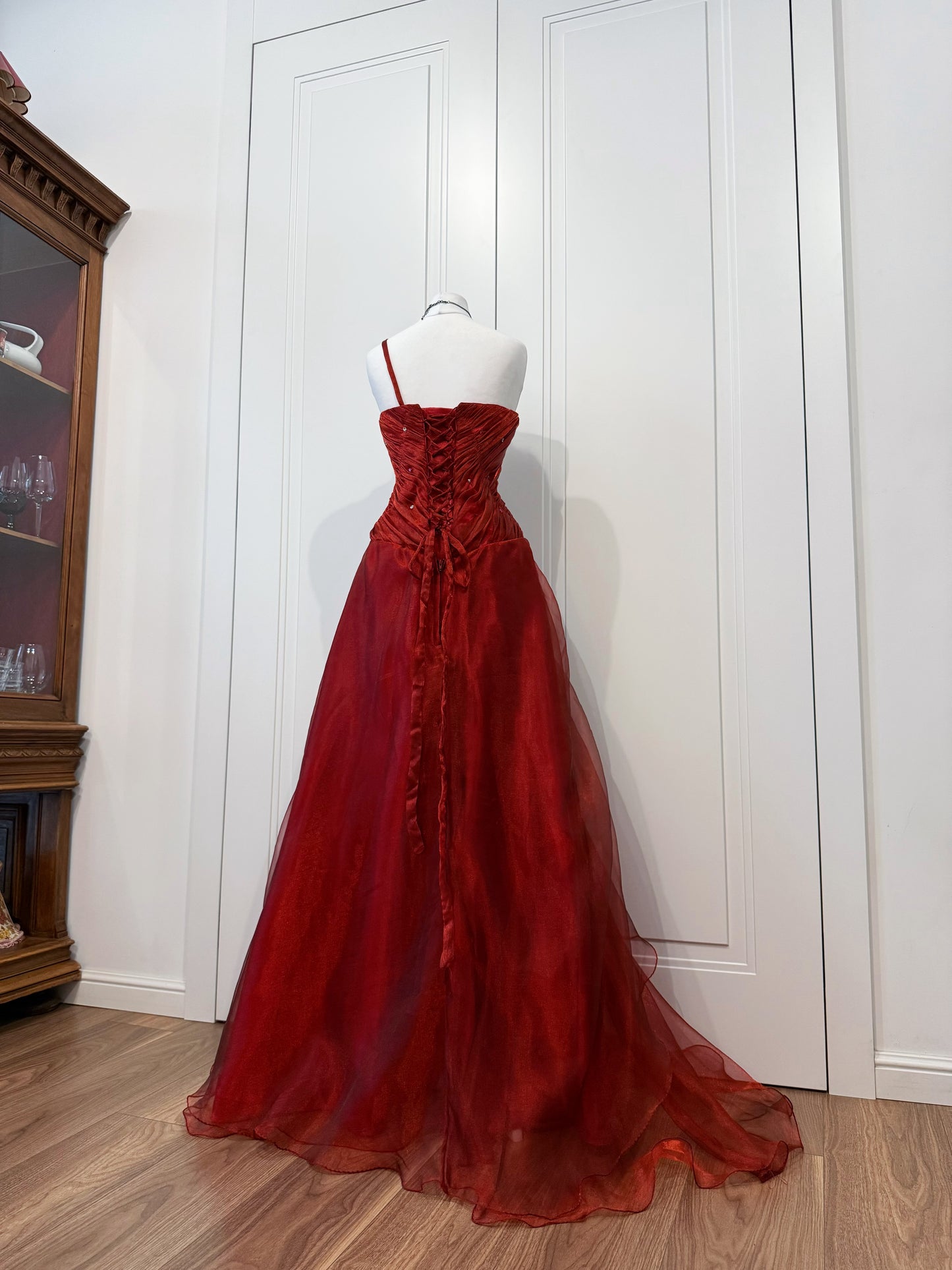 Red fluffy maxi dress