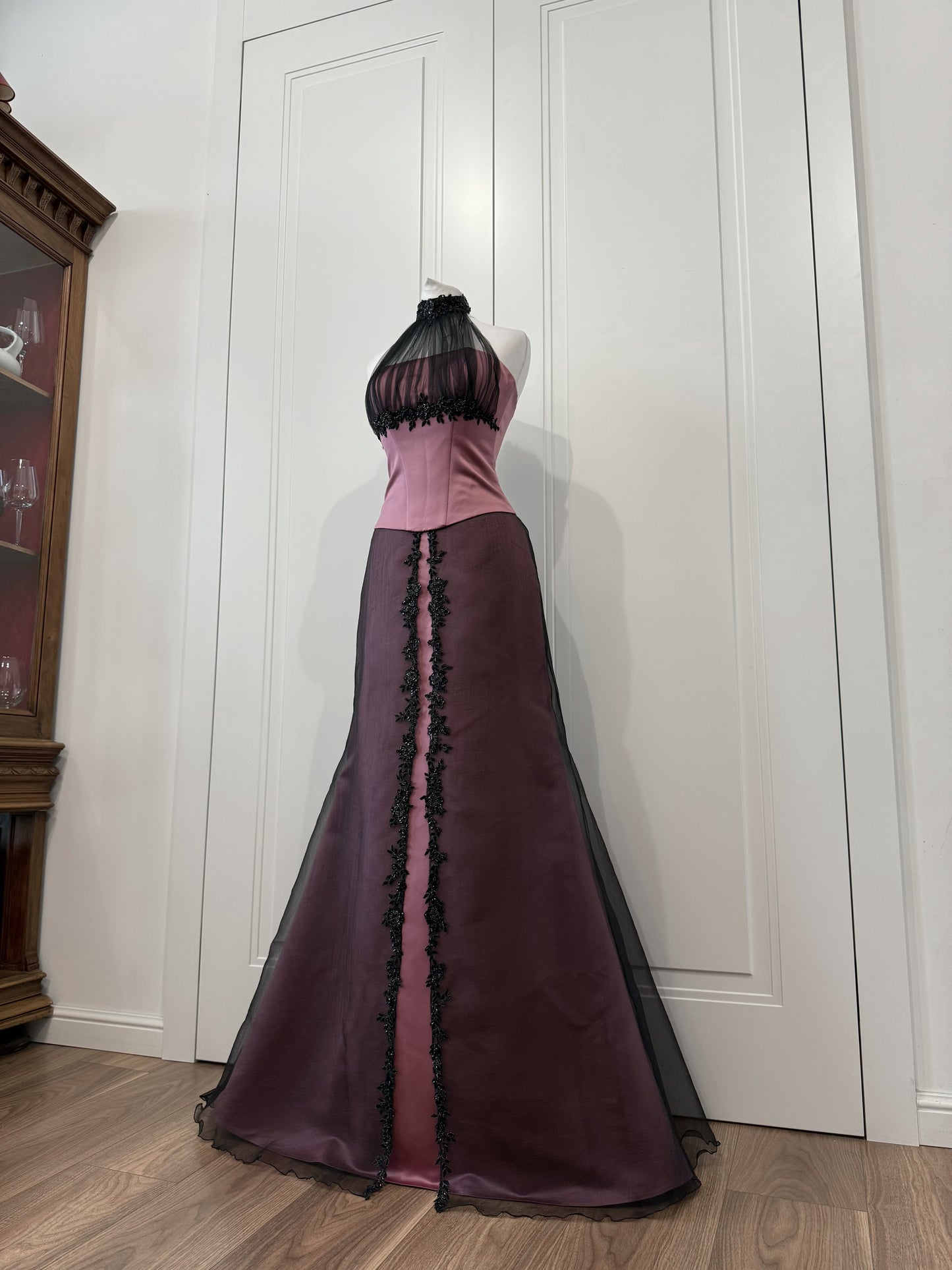 Pink & Black Halter Maxi Dress Set