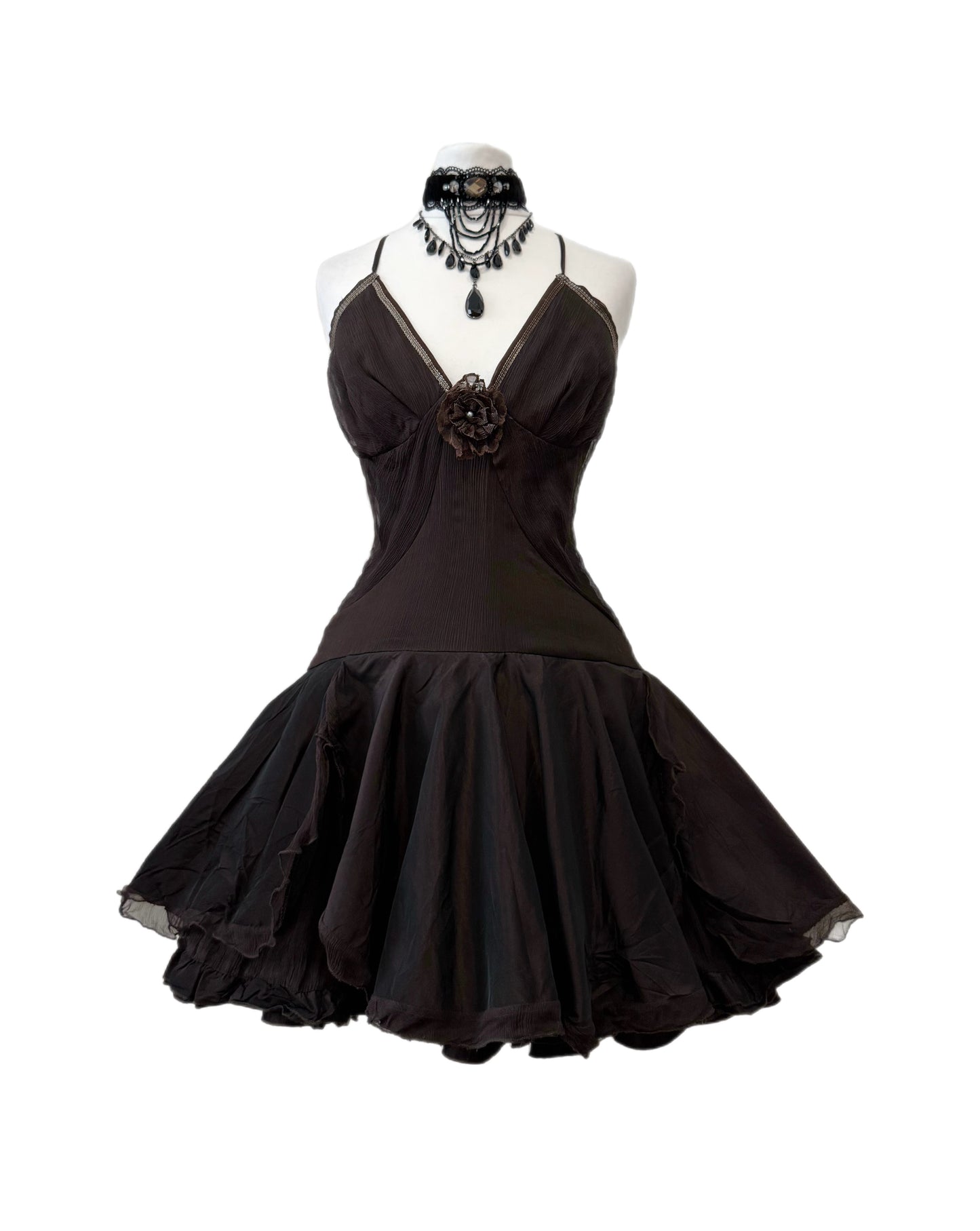 Dark Brown Ruffle Mini Party Dress