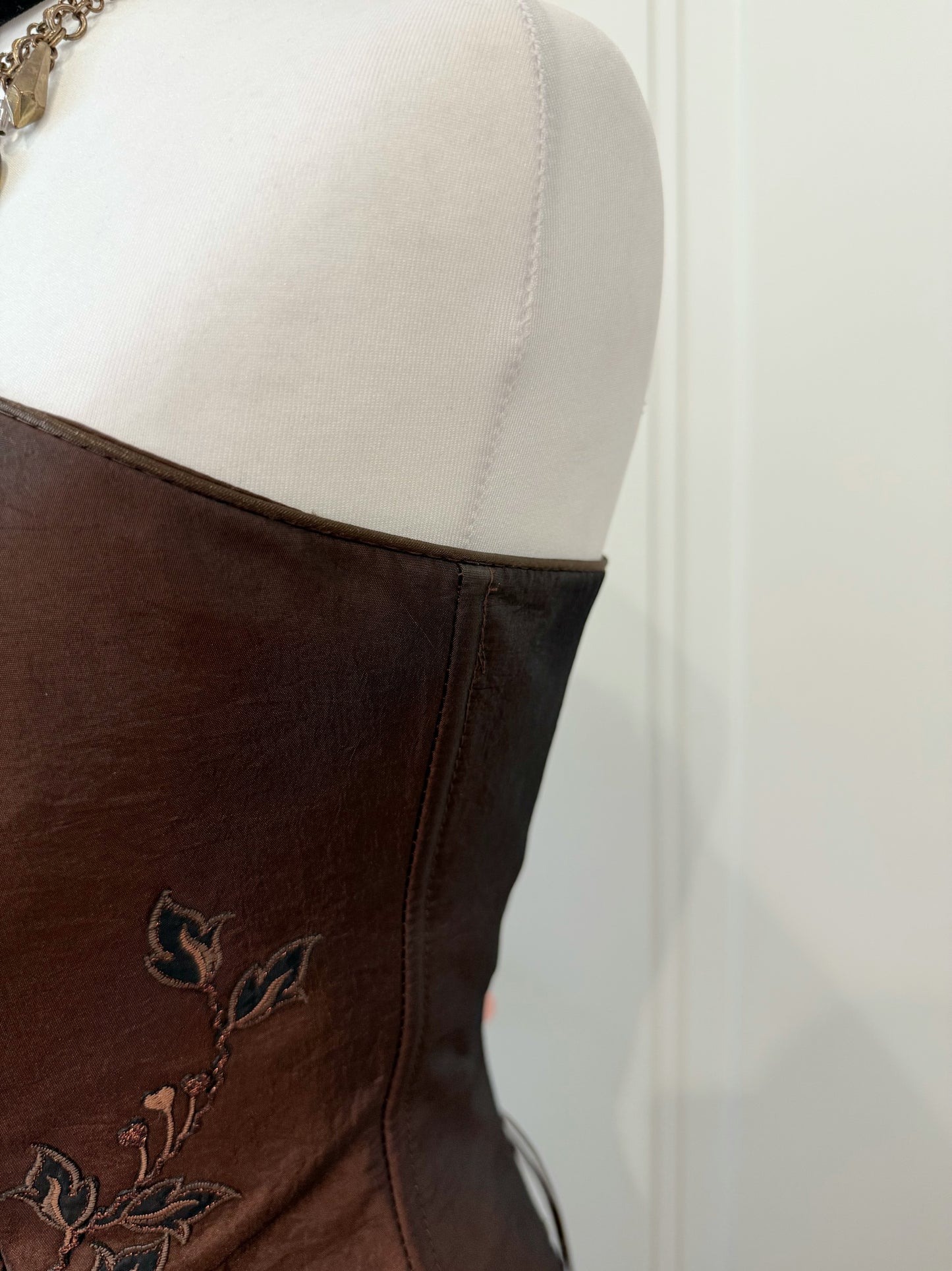 Chocolate Strapless Evening Corset Gown