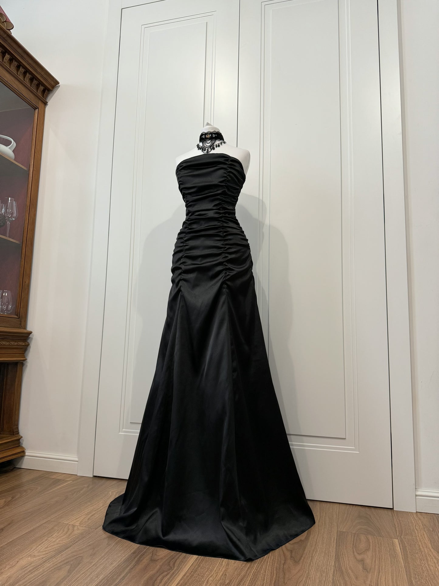 Black Satin Mermaid Maxi Dress