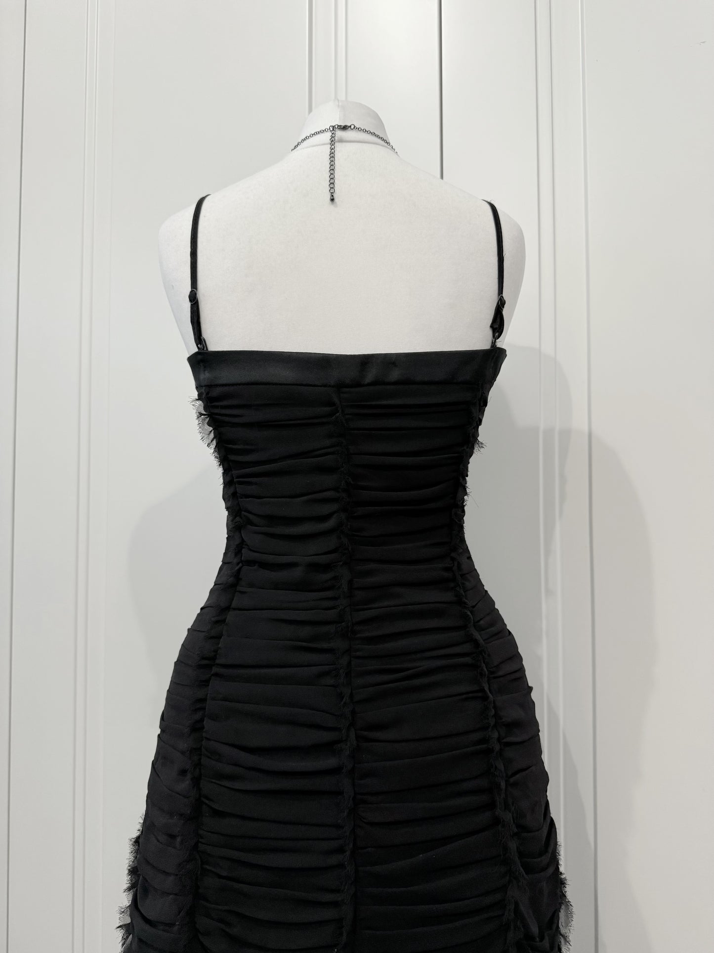 Black Ruched Ruffle Maxi Dress