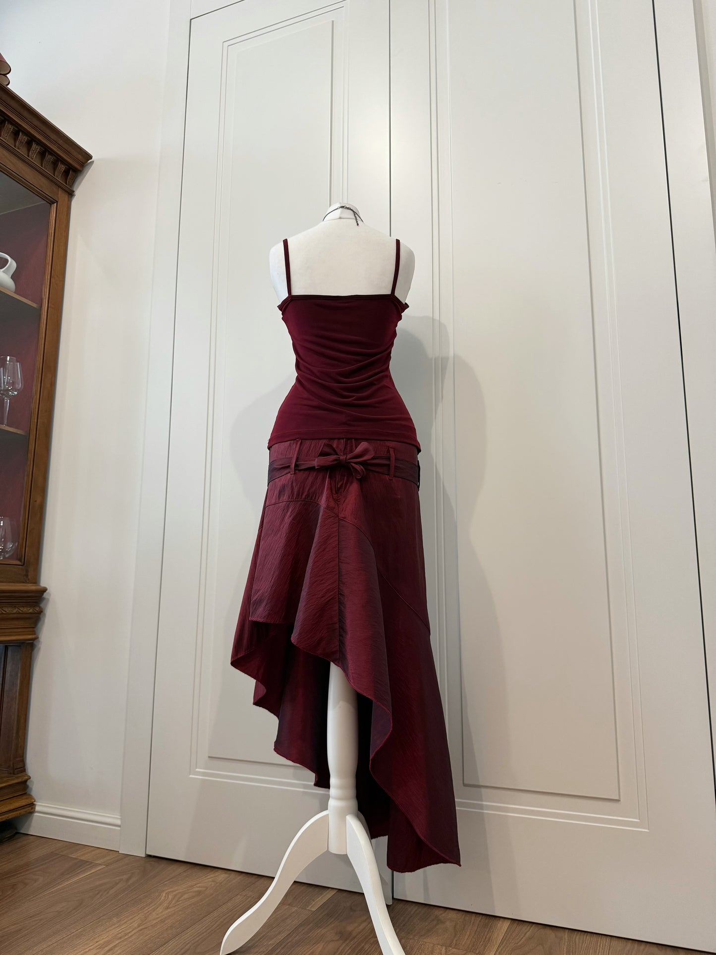 Burgundy Asymmetrical Dress Set