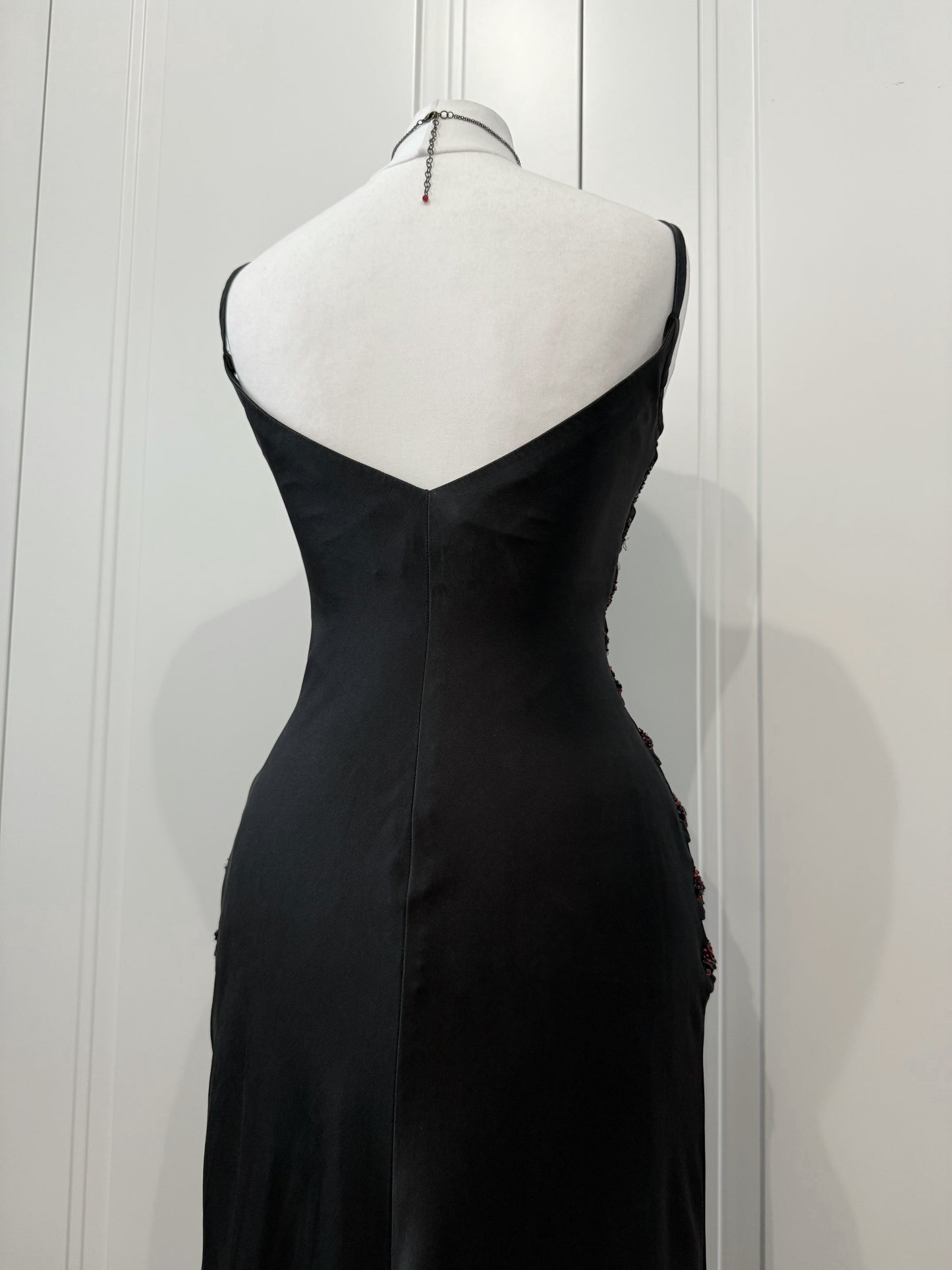 Black & Burgundy Beaded Evening Dress