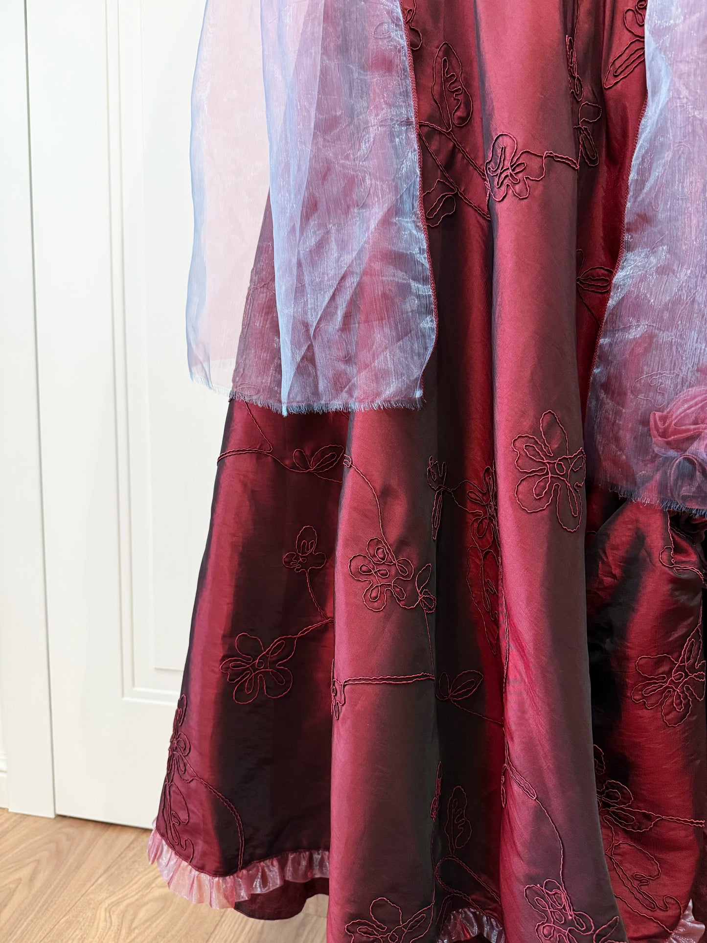 Burgundy dress set with shawl