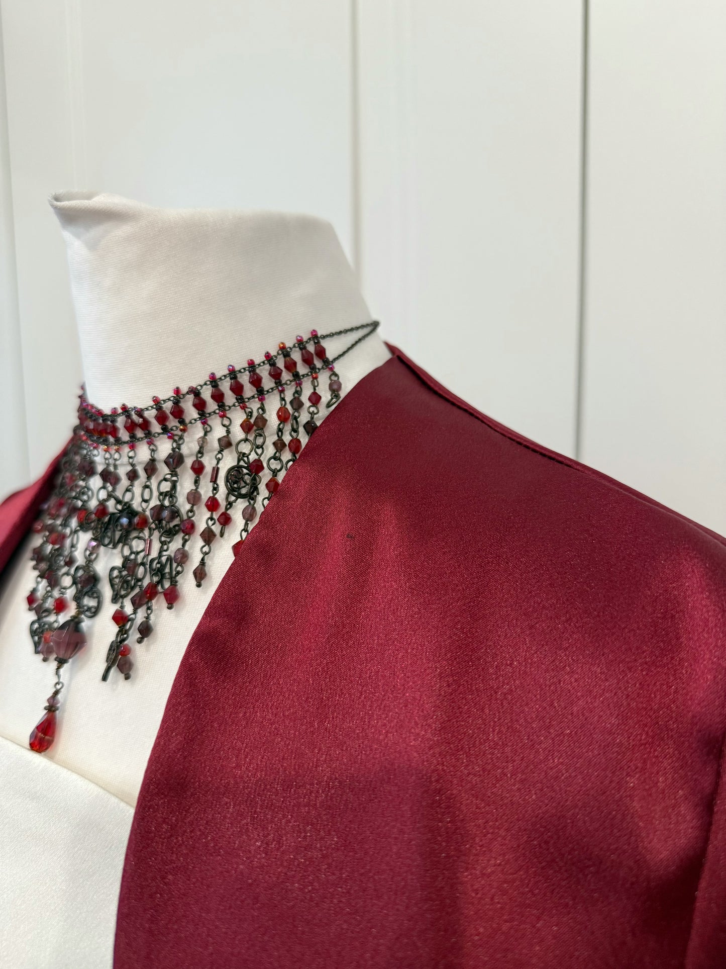 Burgundy Satin Corset Dress Set with Bolero