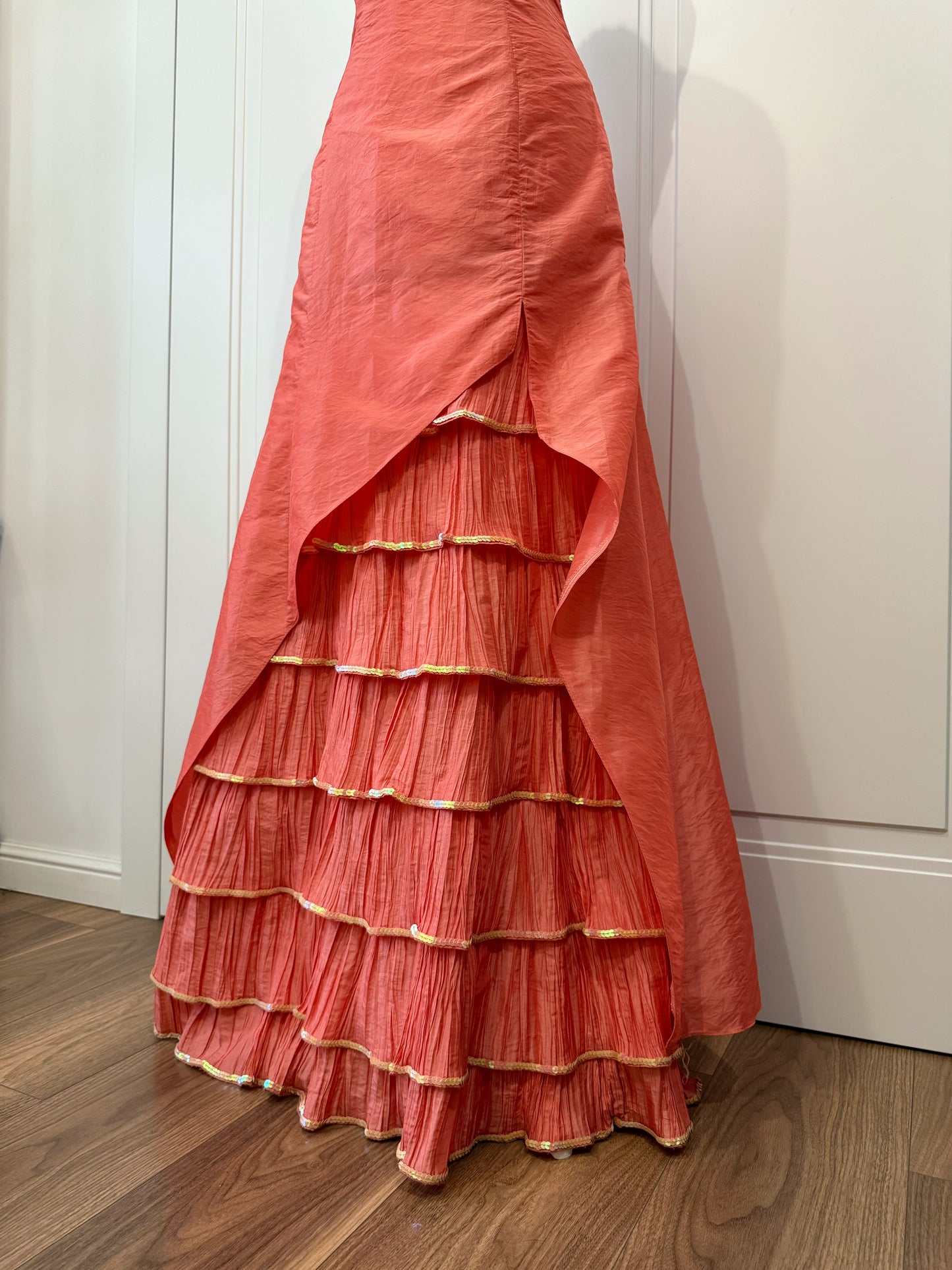 Coral long fluffy dress