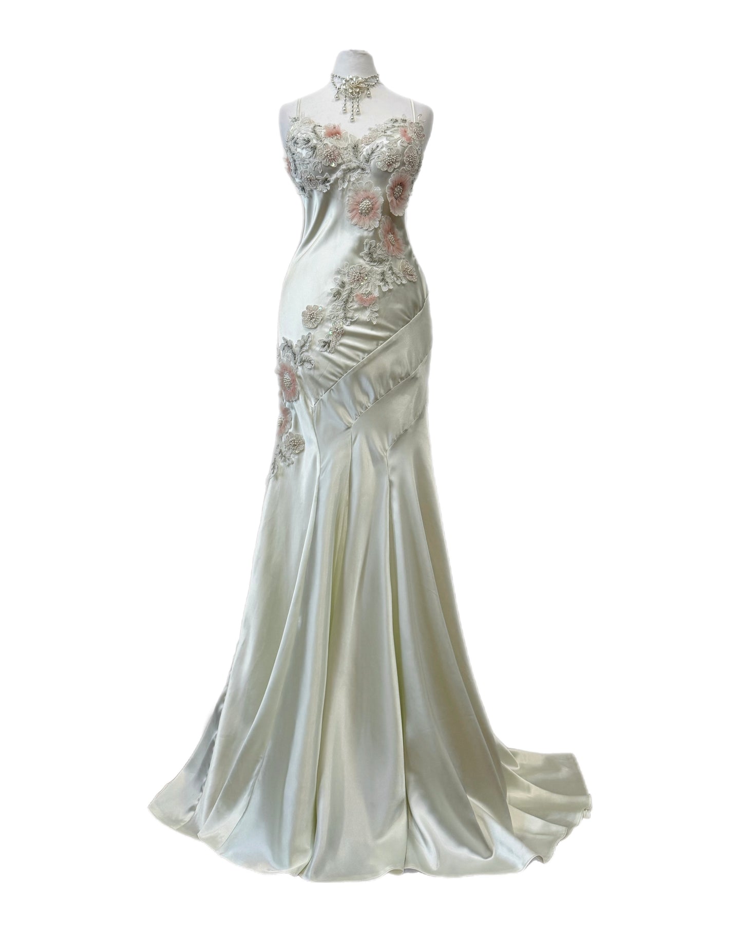 Champagne Satin Floral Mermaid Dress