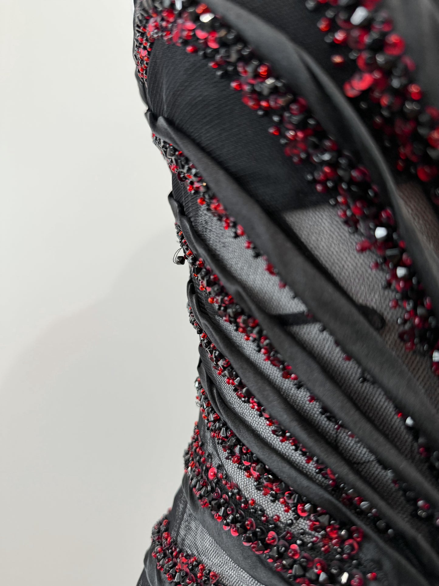 Black & Burgundy Beaded Evening Dress
