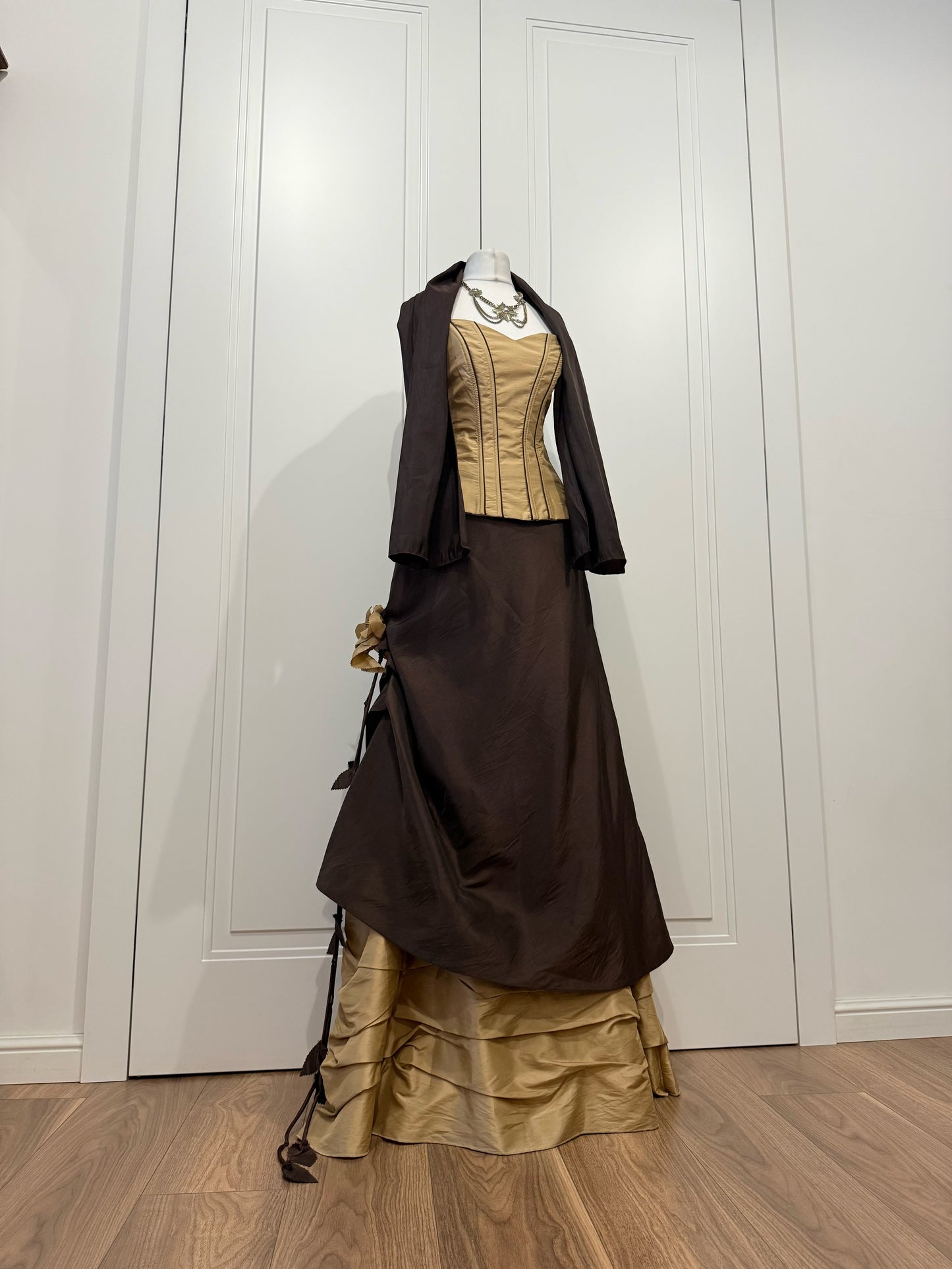 Brown & Mustard Ball Gown with Shawl