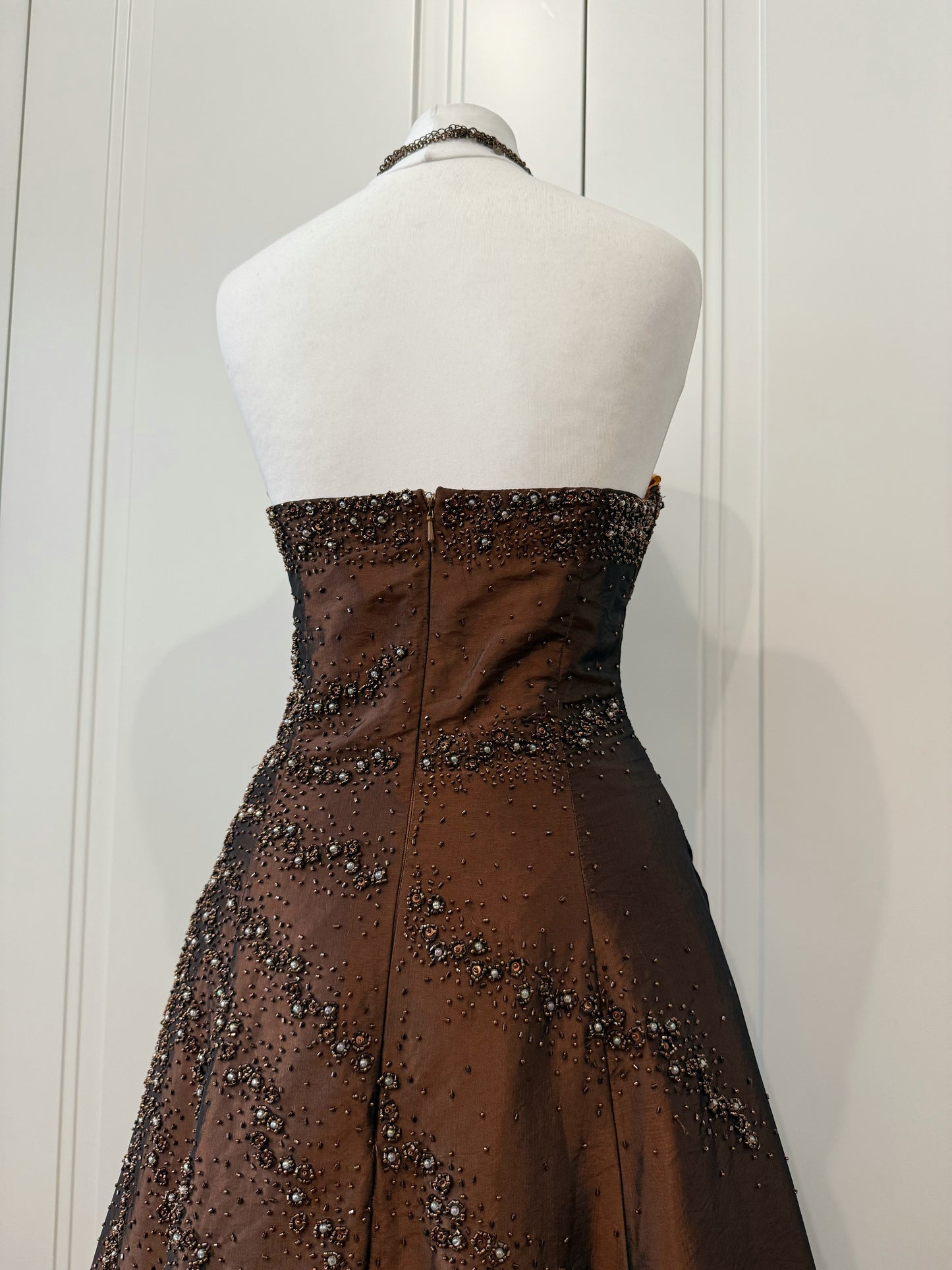 Chocolate Beaded Strapless Gown