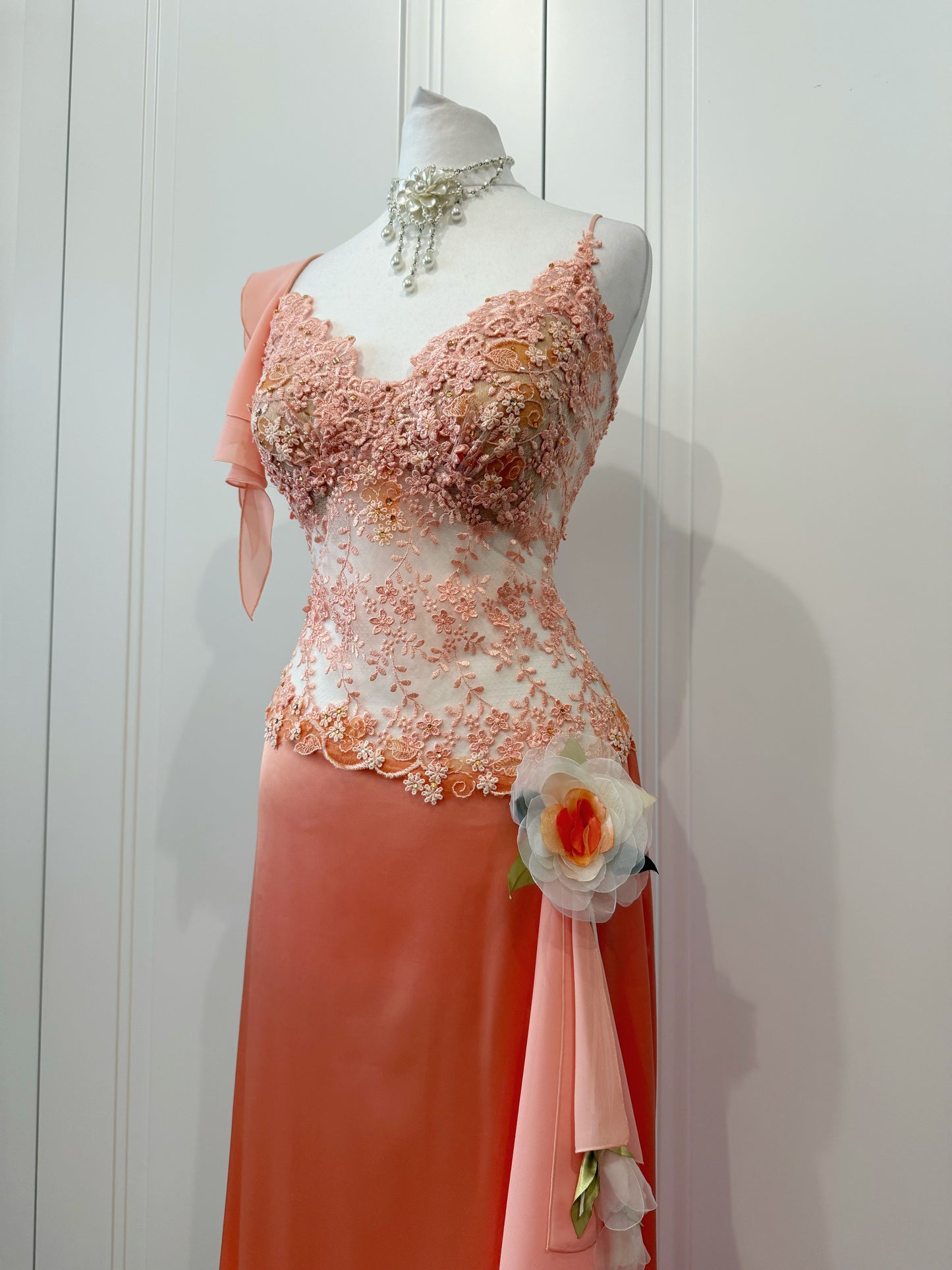 Peach Lace & Ruffle Dress