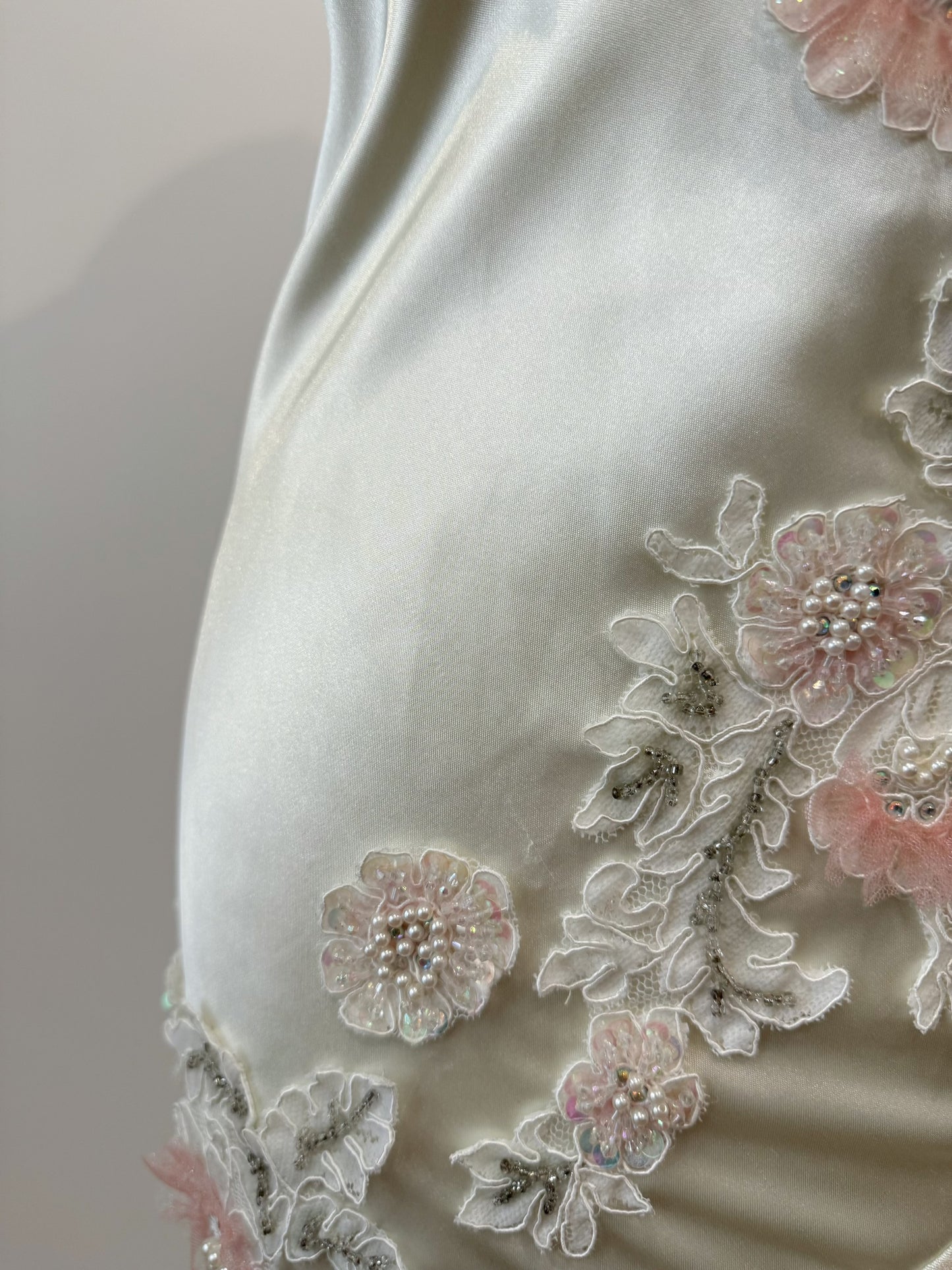 Champagne Satin Floral Mermaid Dress