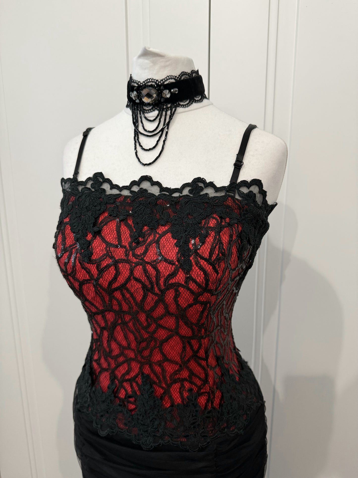Red&Black Lace Mermaid Maxi Dress