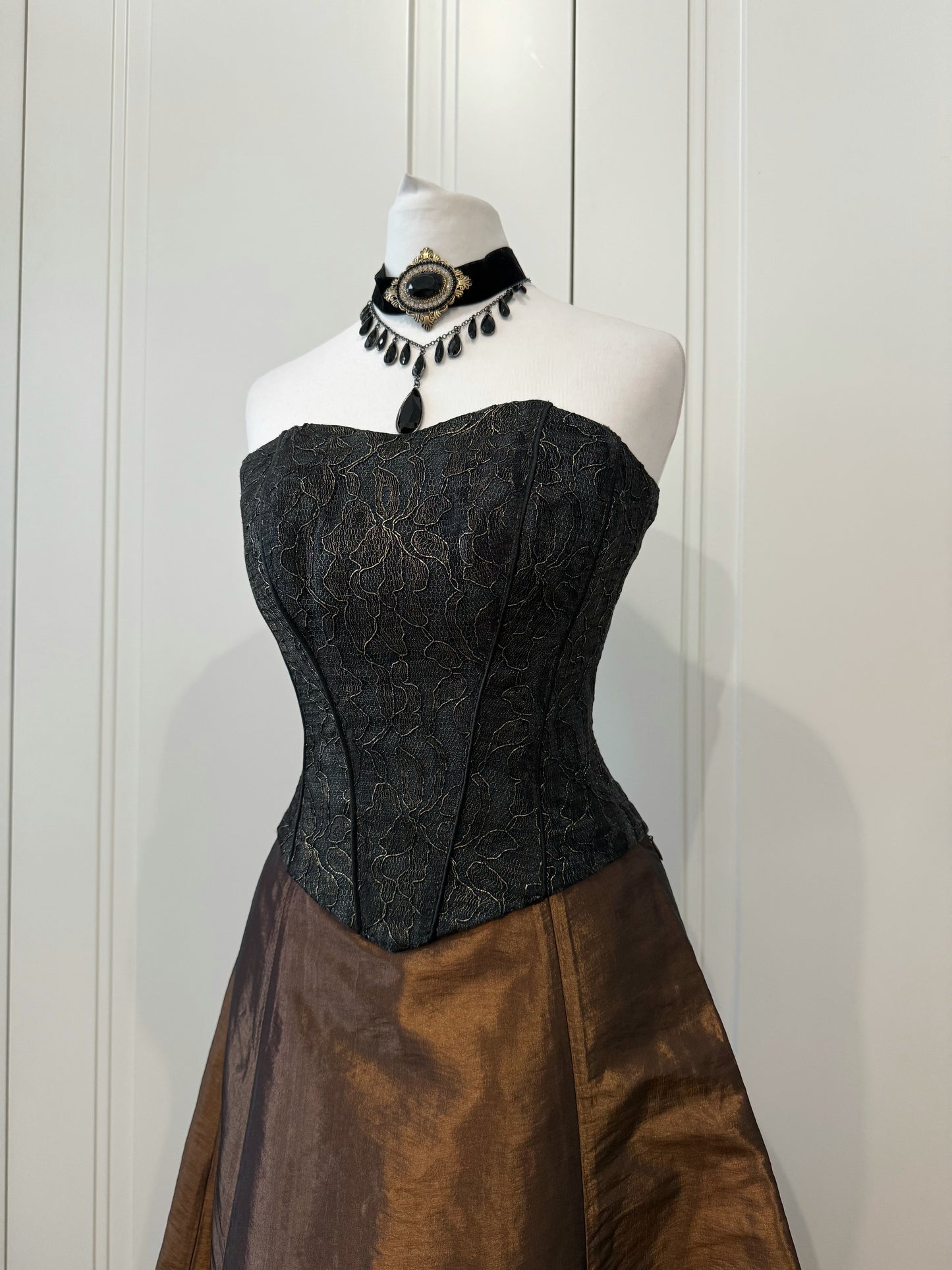 Bronze & Black Evening Gown with Shawl