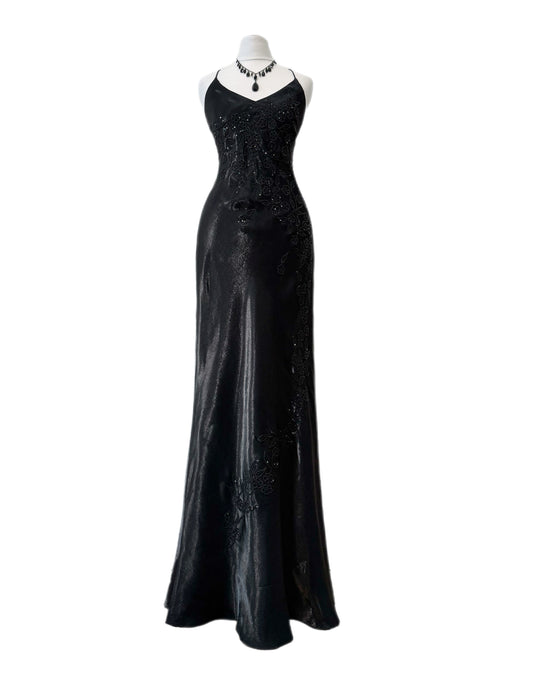 Black Whimsigoth Beaded Maxi Dress