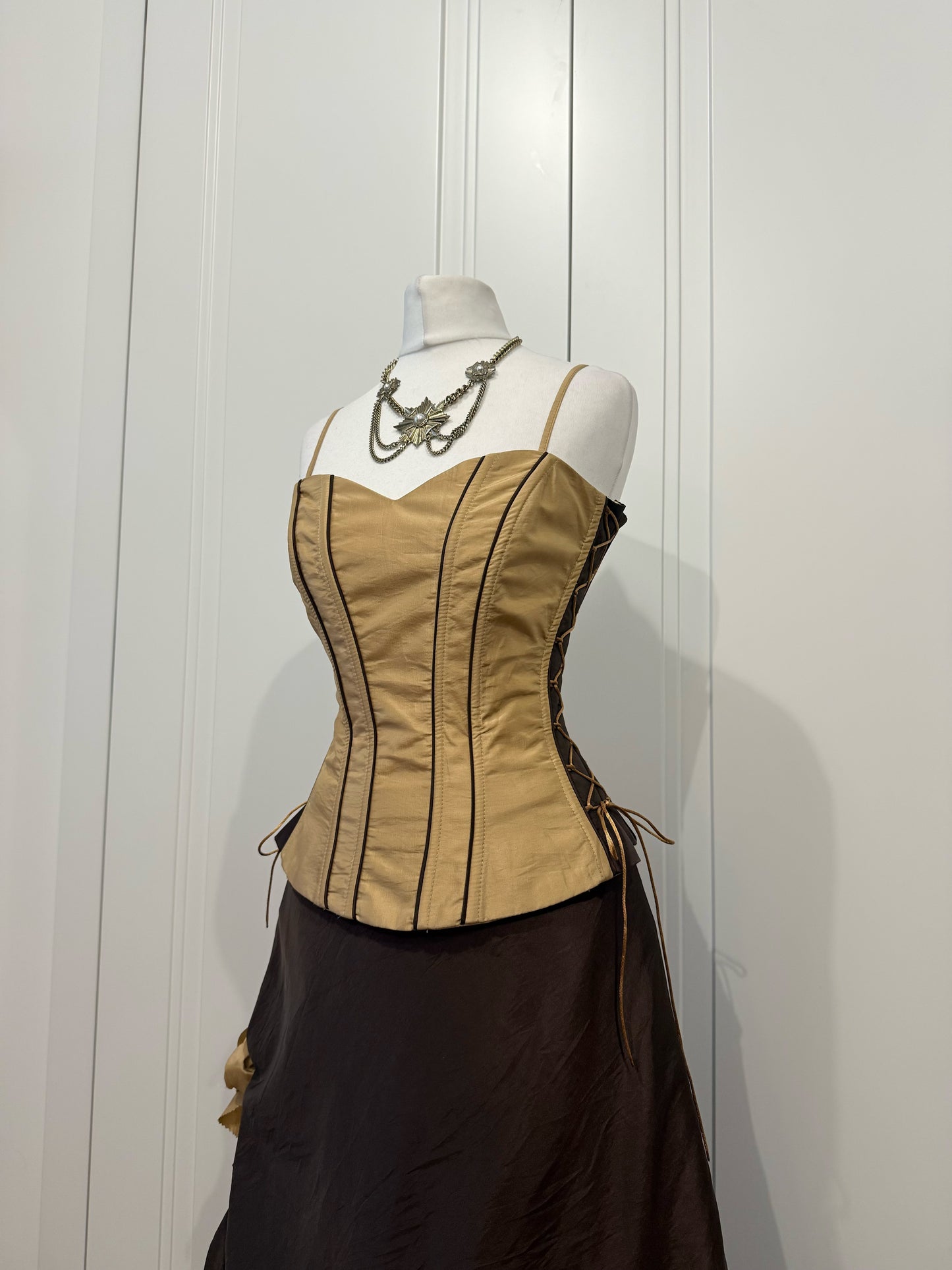 Brown & Mustard Ball Gown with Shawl