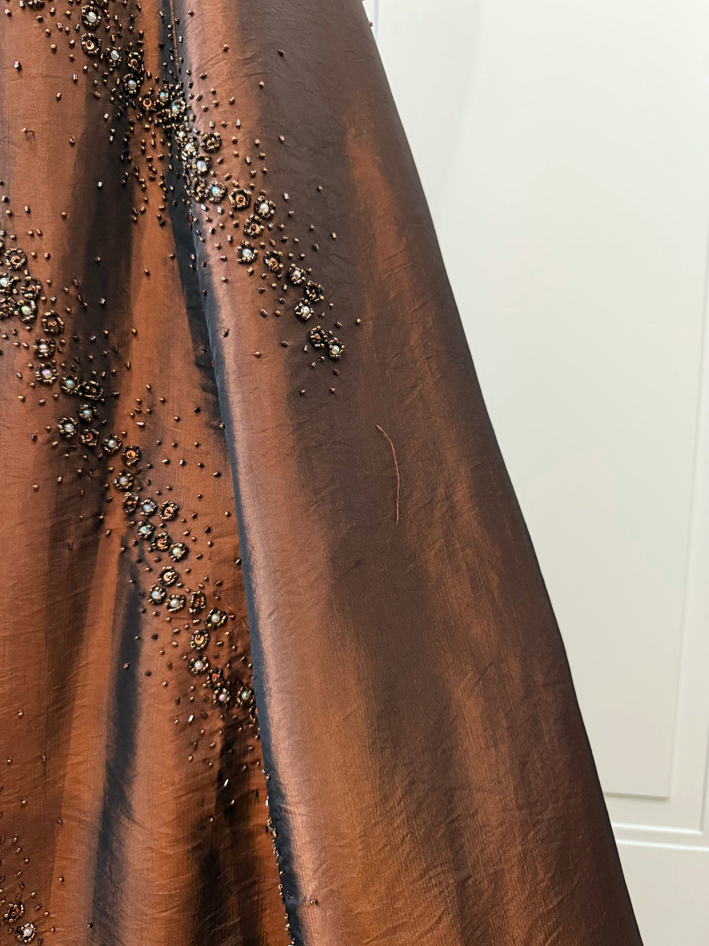 Chocolate Beaded Strapless Gown