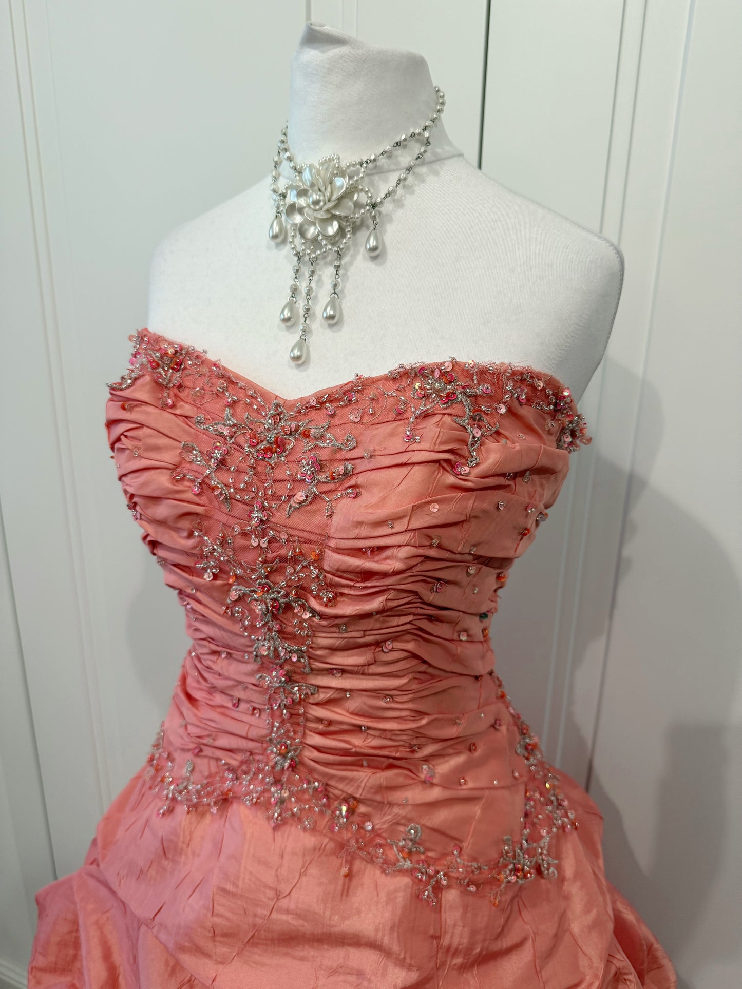Coral Pink Embellished Ball Dress
