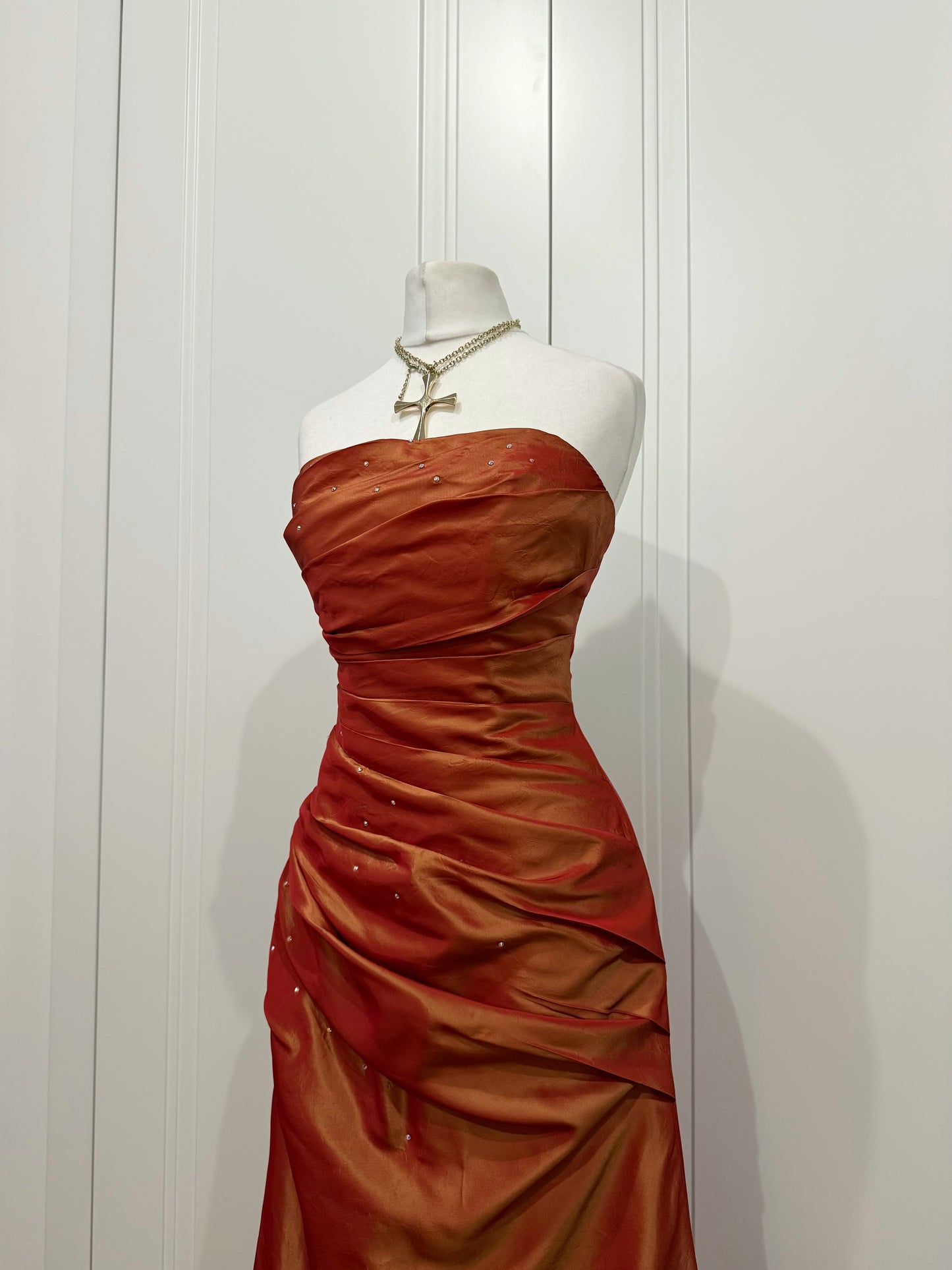 Long orange strapless dress