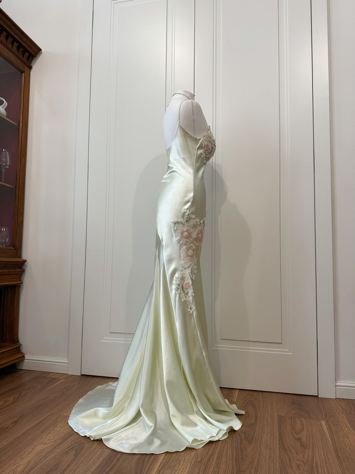 Champagne Satin Floral Mermaid Dress