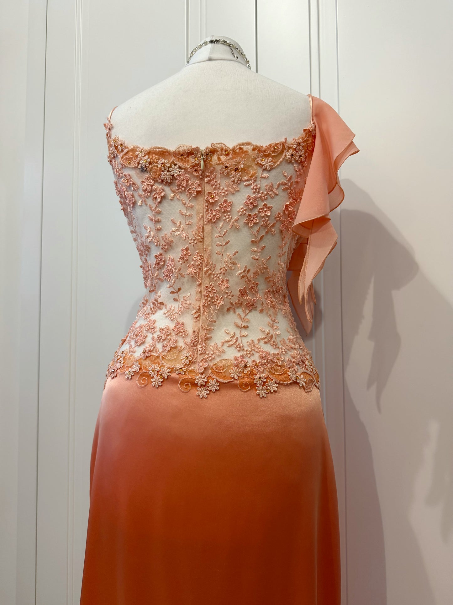 Peach Lace & Ruffle Dress