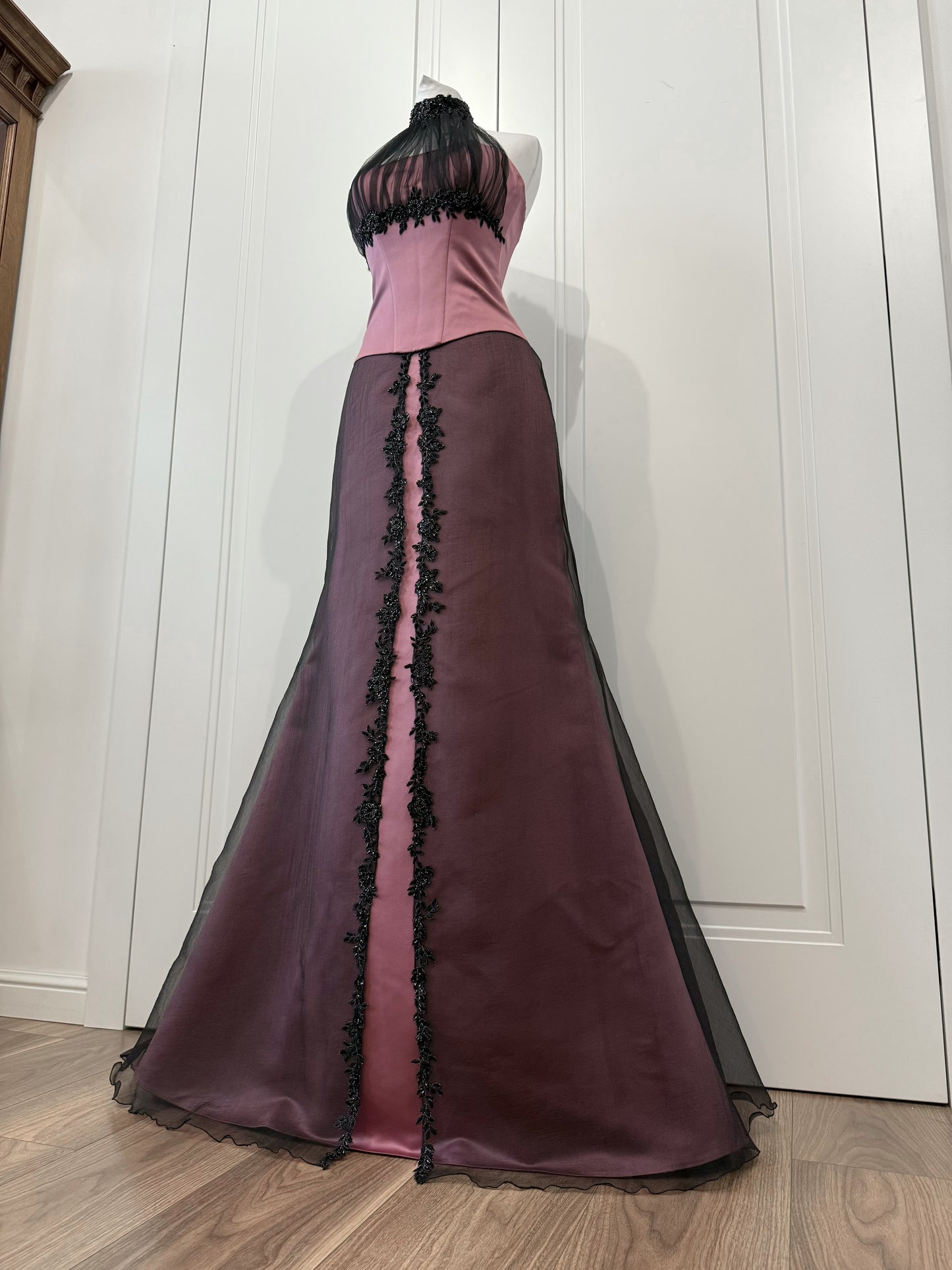 Pink & Black Halter Maxi Dress Set
