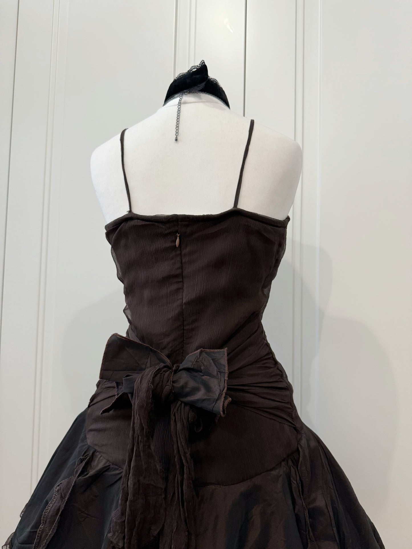 Dark Brown Ruffle Mini Party Dress