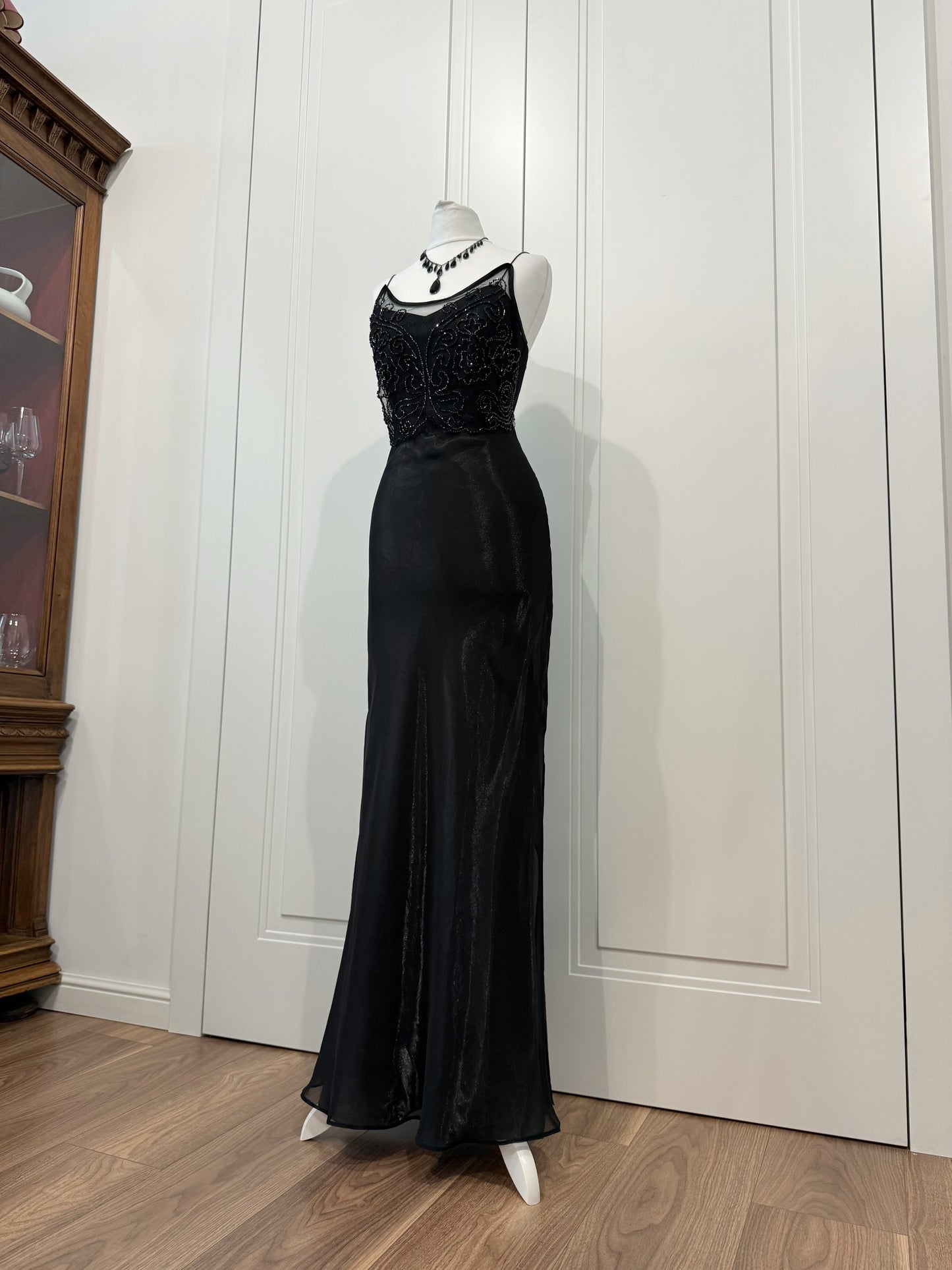 Vintage Black Beaded Evening Dress