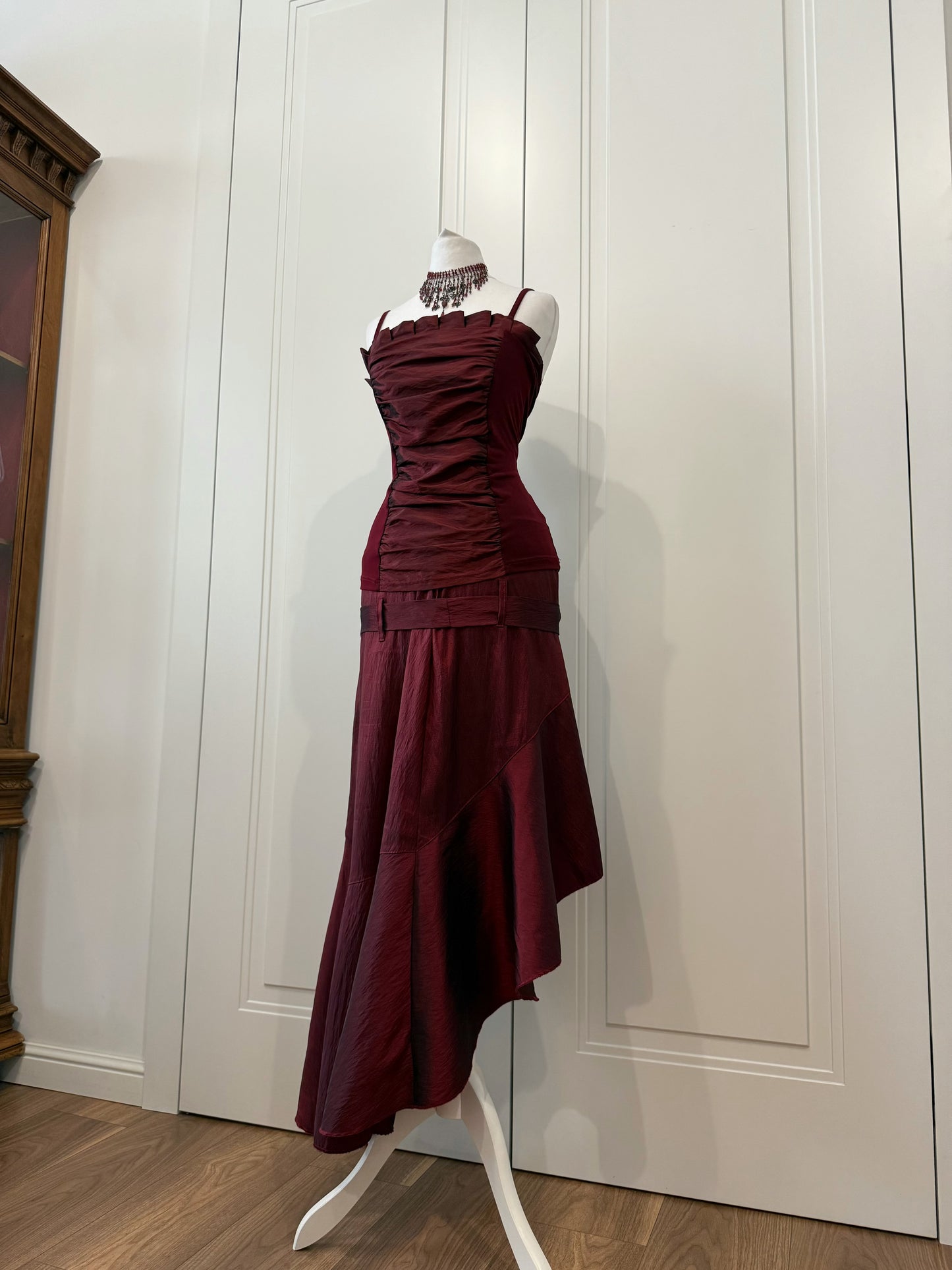 Burgundy Asymmetrical Dress Set