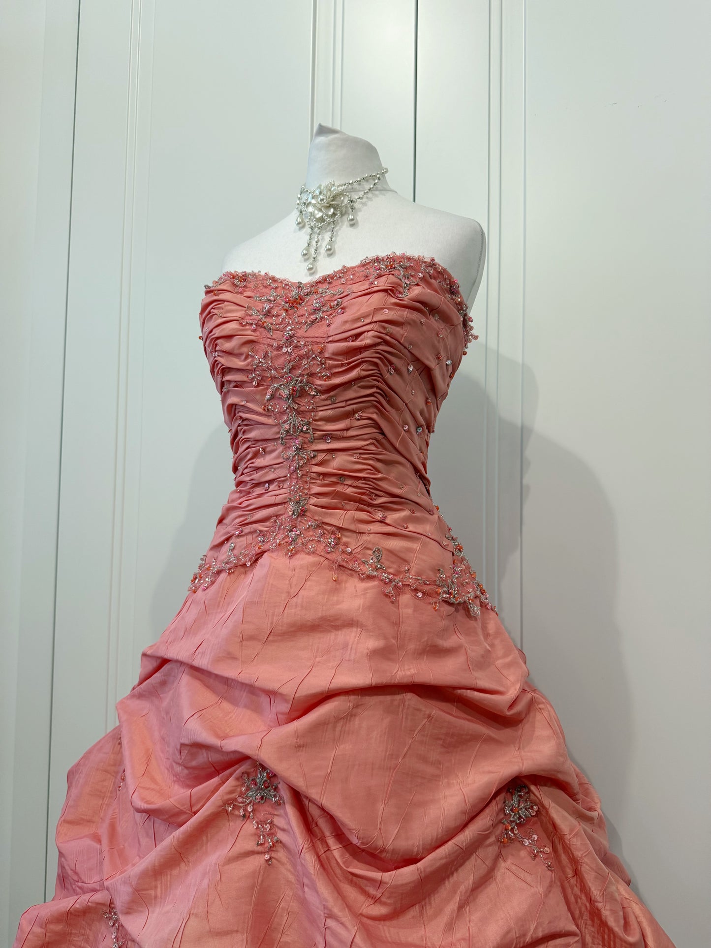 Coral Pink Embellished Ball Dress