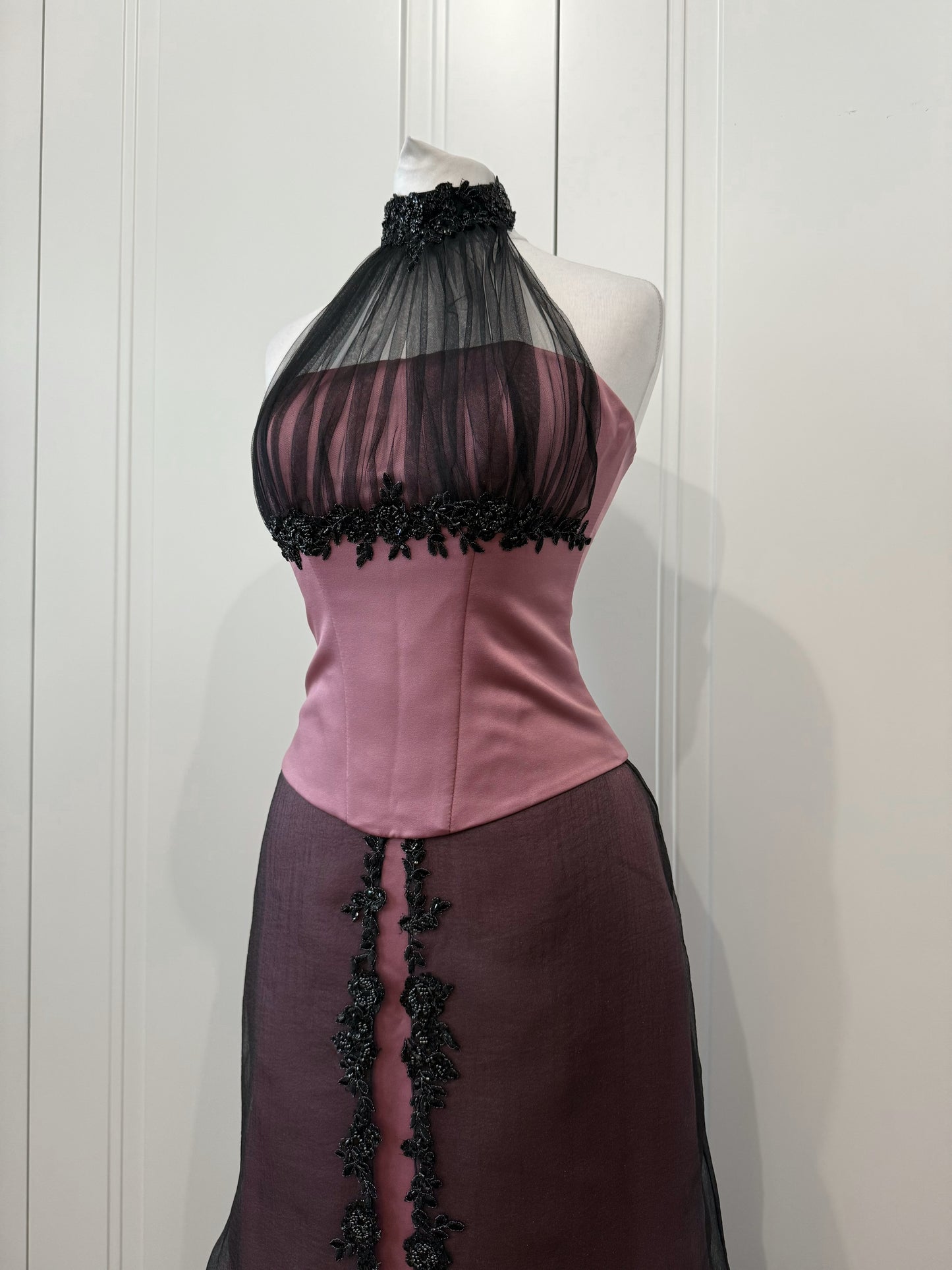 Pink & Black Halter Maxi Dress Set