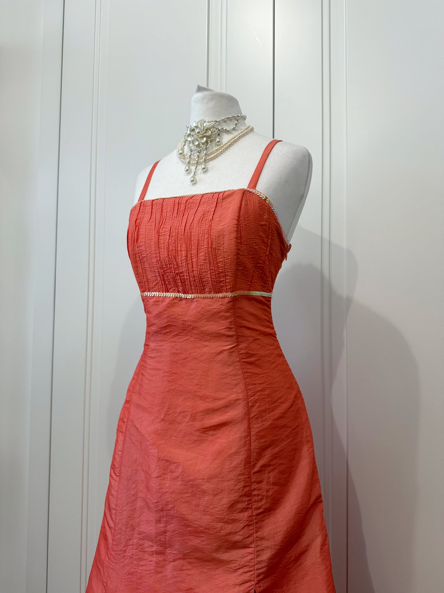 Coral long fluffy dress