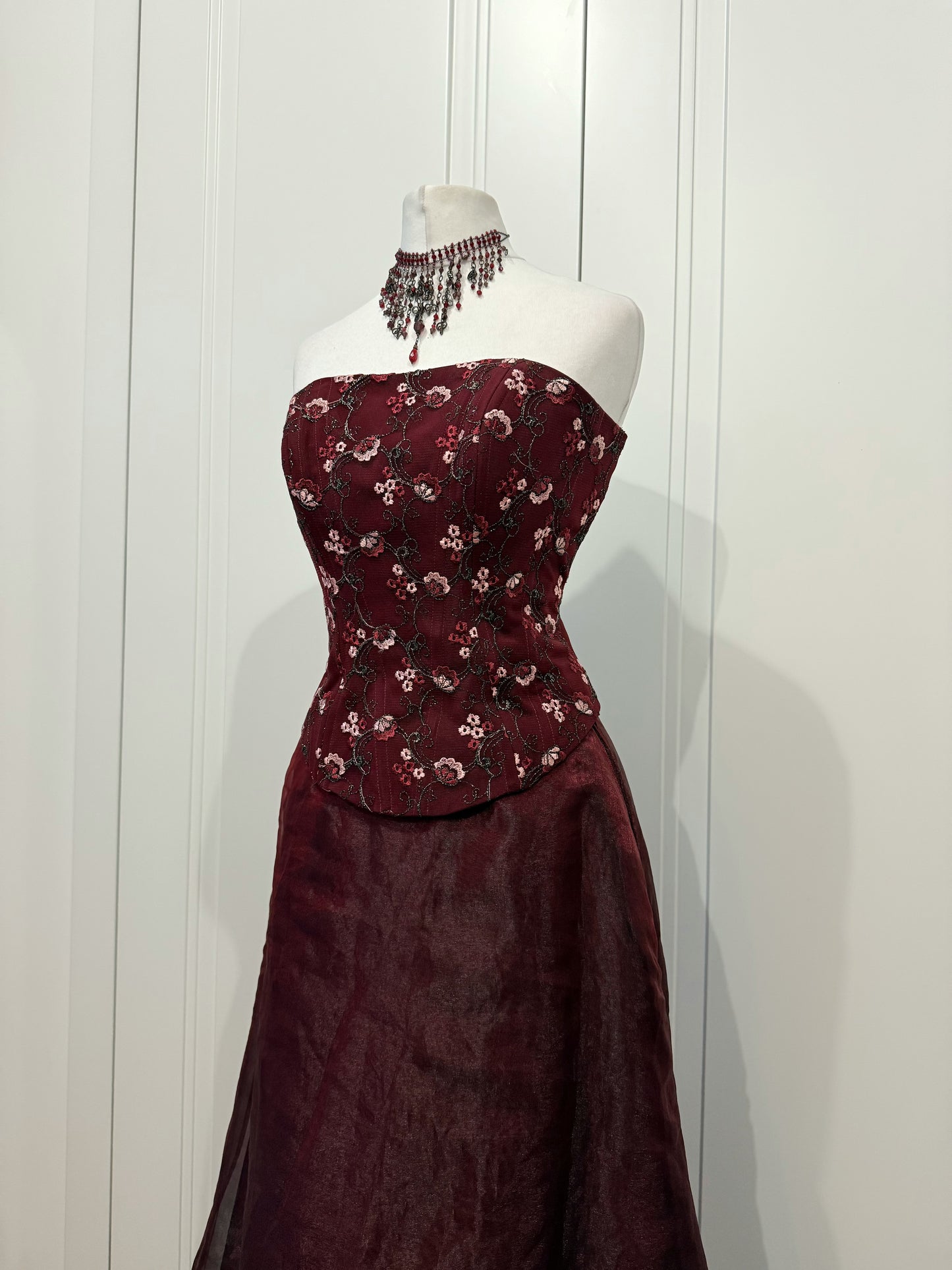Burgundy Embroidered Maxi Dress Set