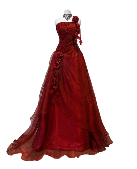 Red fluffy maxi dress