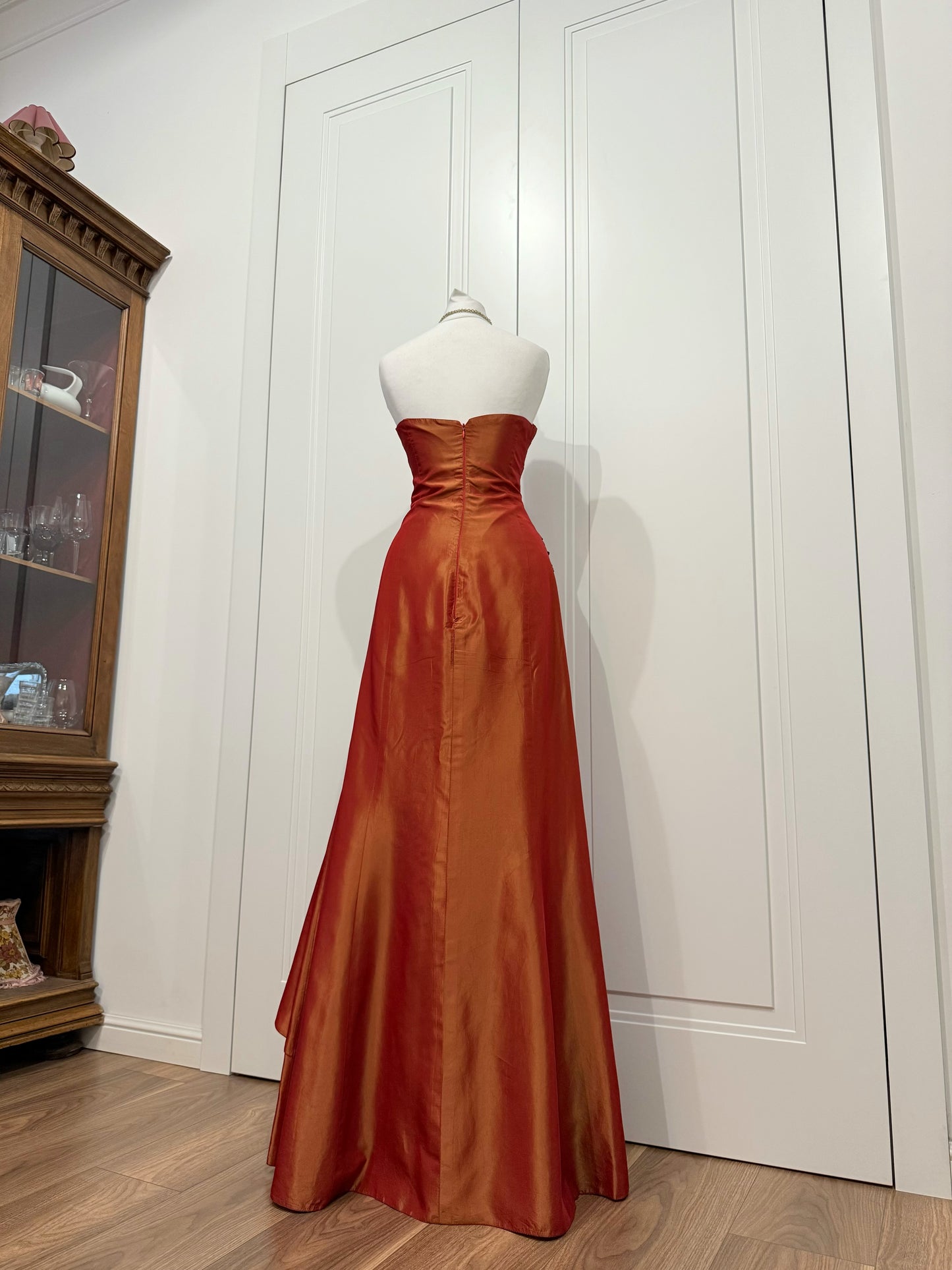 Long orange strapless dress