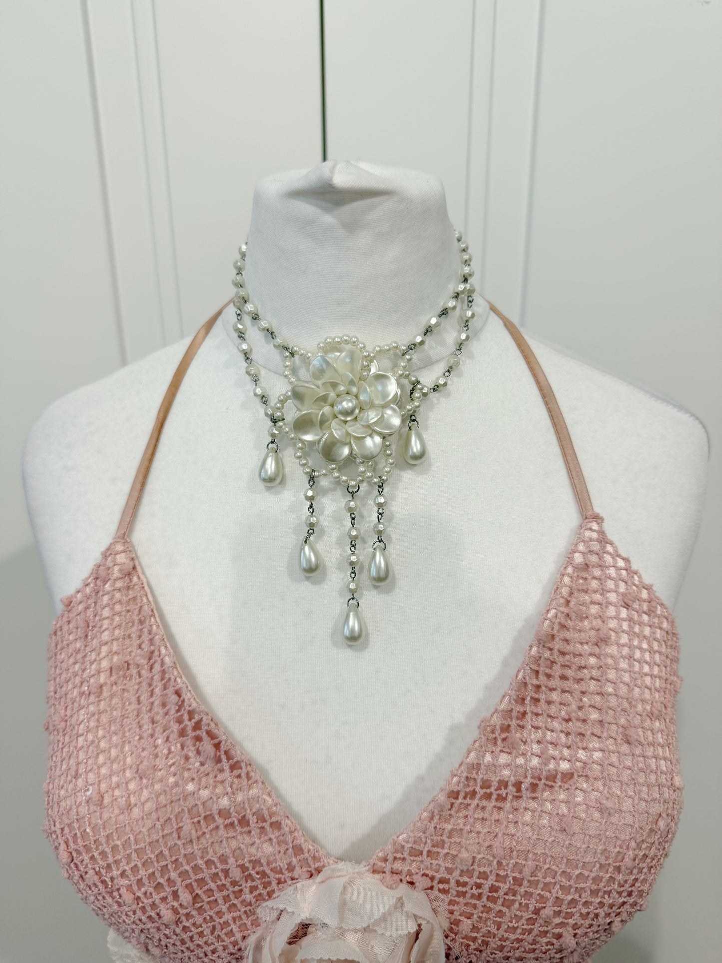Blush Pink Rosette Mesh Dress