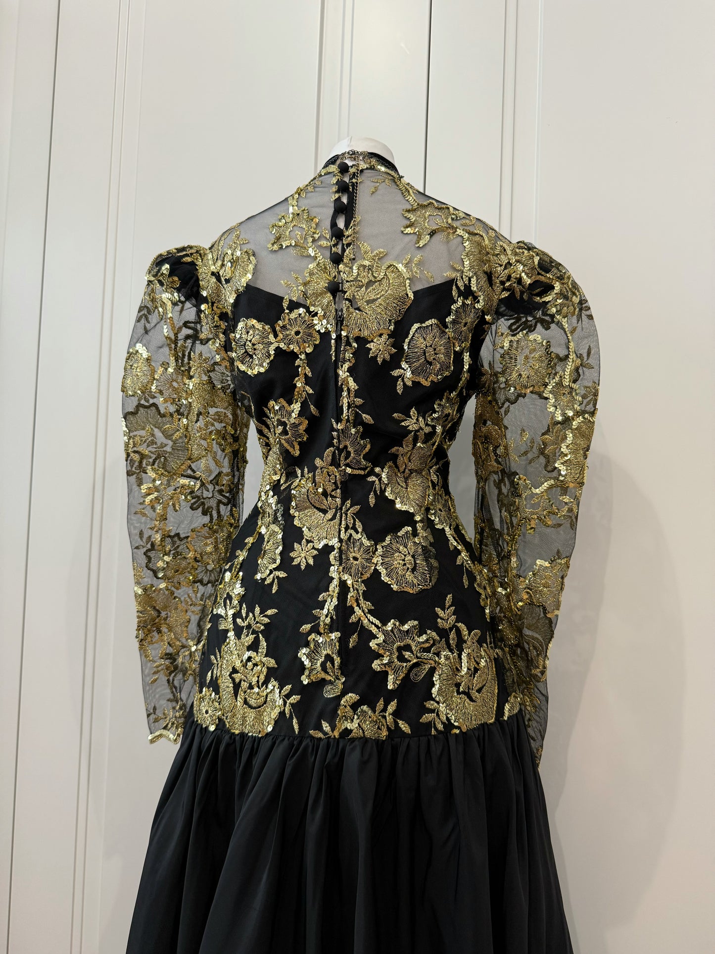 Vintage Black & Gold Floral Evening Dress