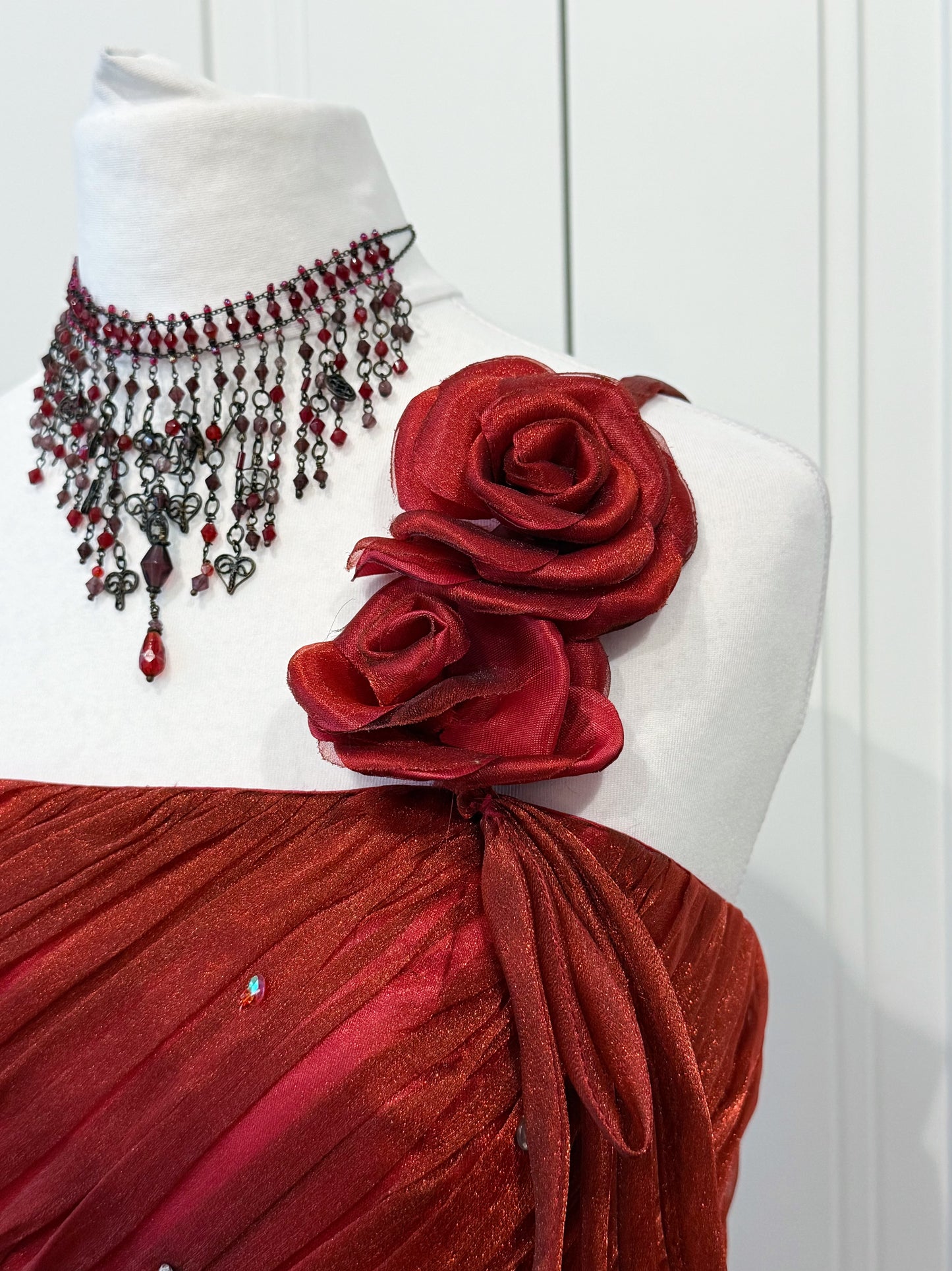 Red fluffy maxi dress