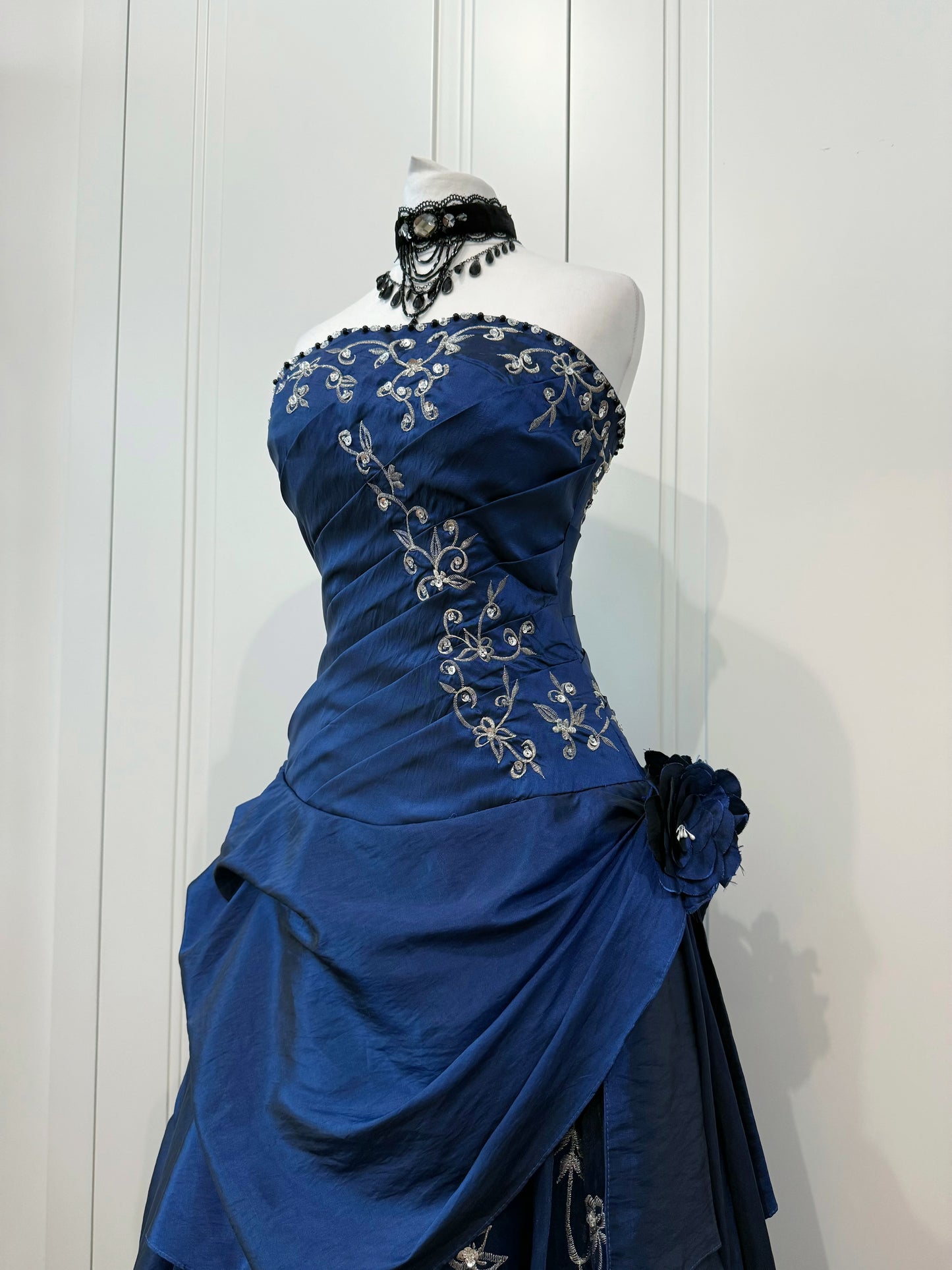 Vintage Midnight Blue Embroidered Dress