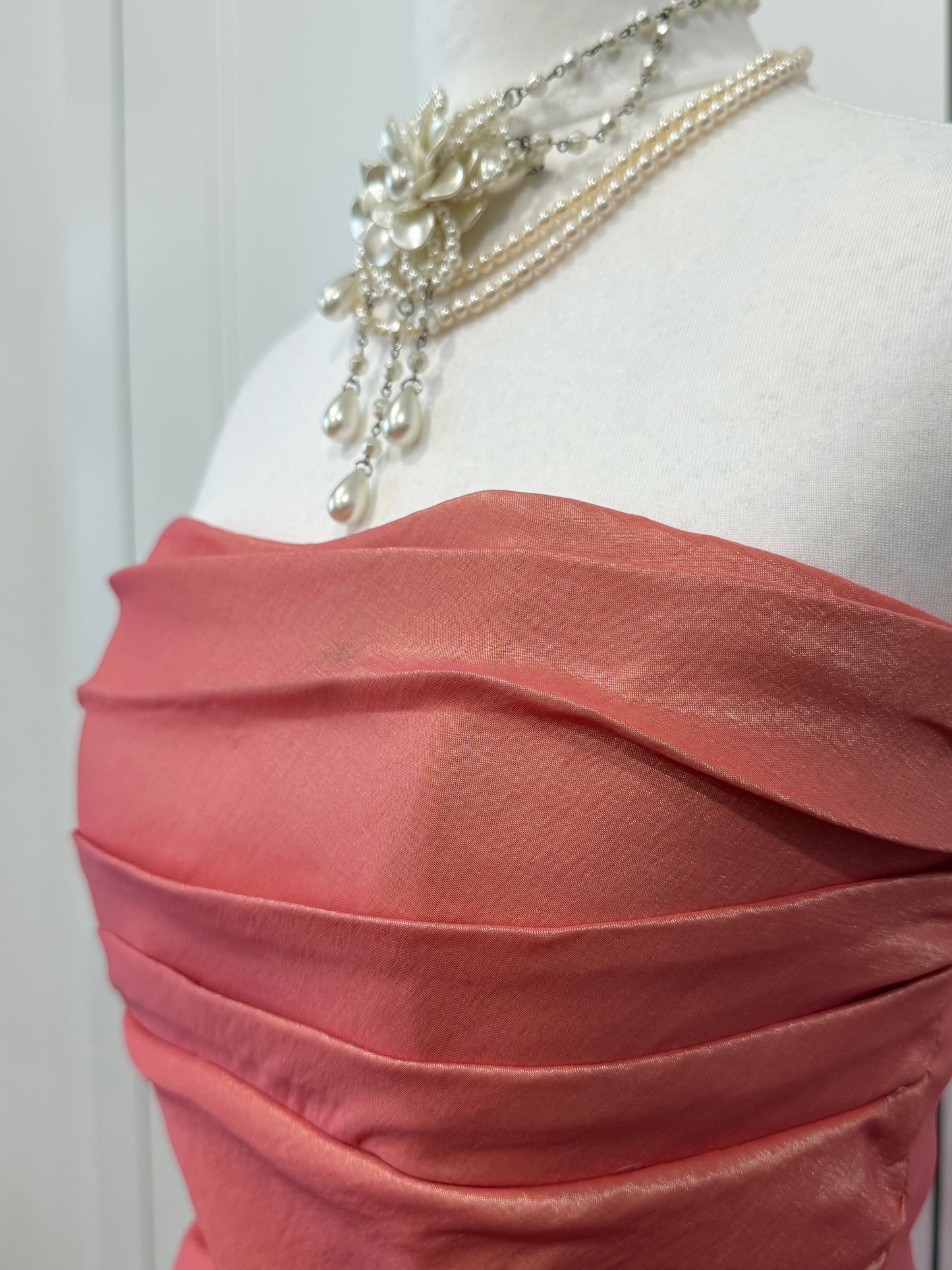 Long coral pink mermaid ball gown