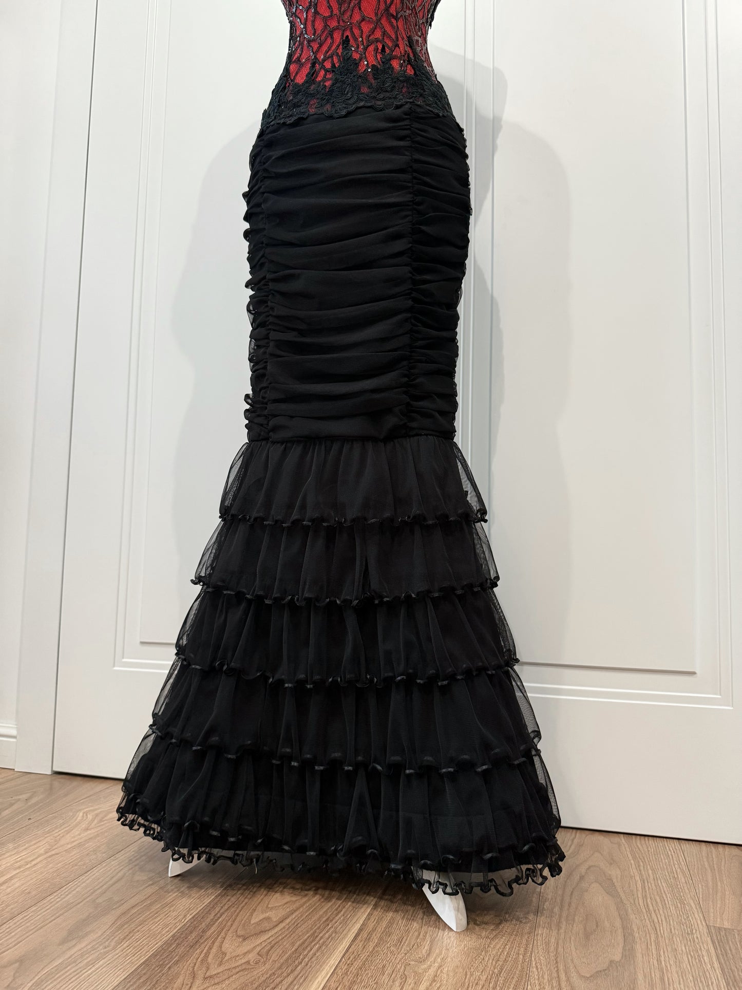 Red&Black Lace Mermaid Maxi Dress