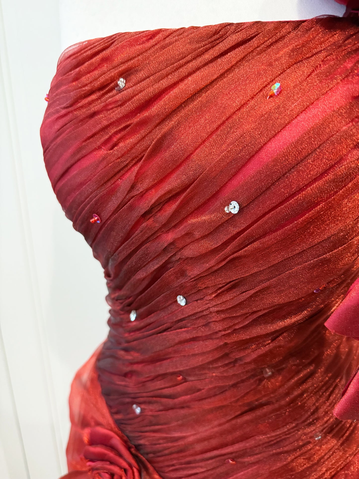 Red fluffy maxi dress