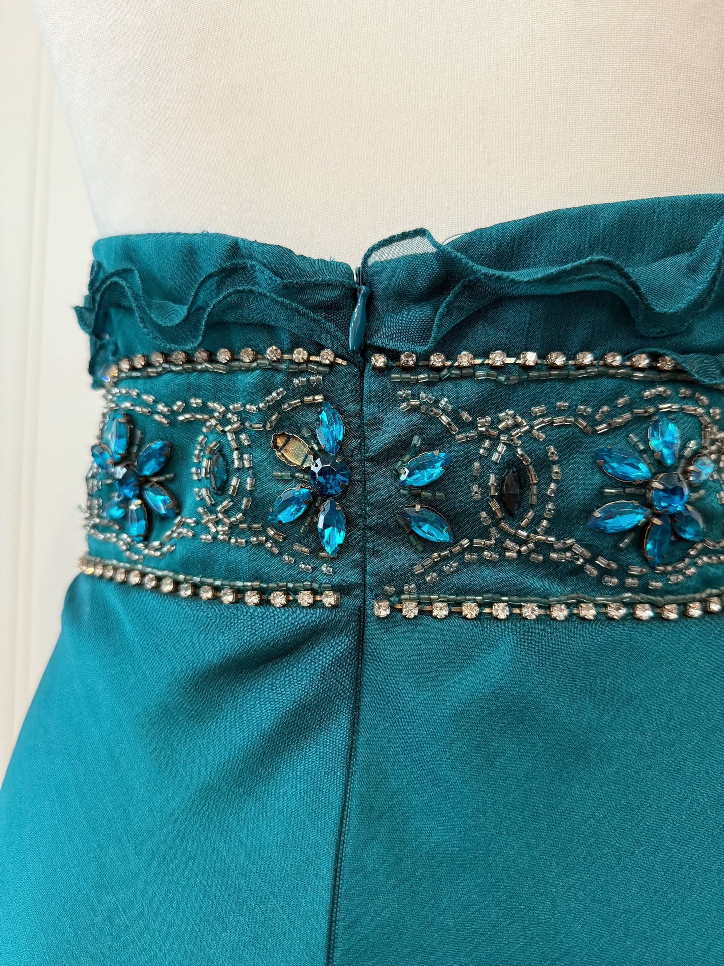 Teal Embellished Ruffle Dress