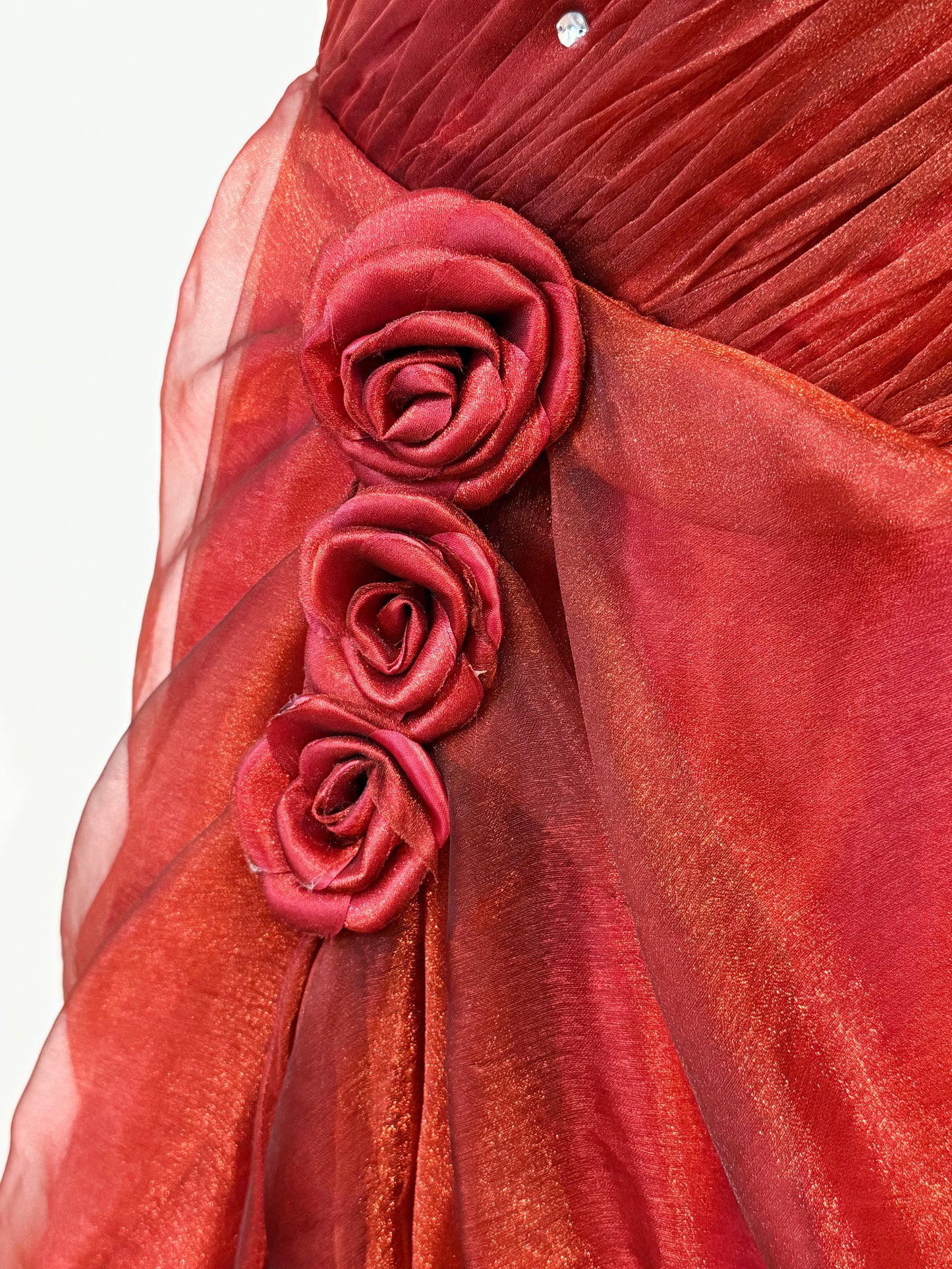 Red fluffy maxi dress