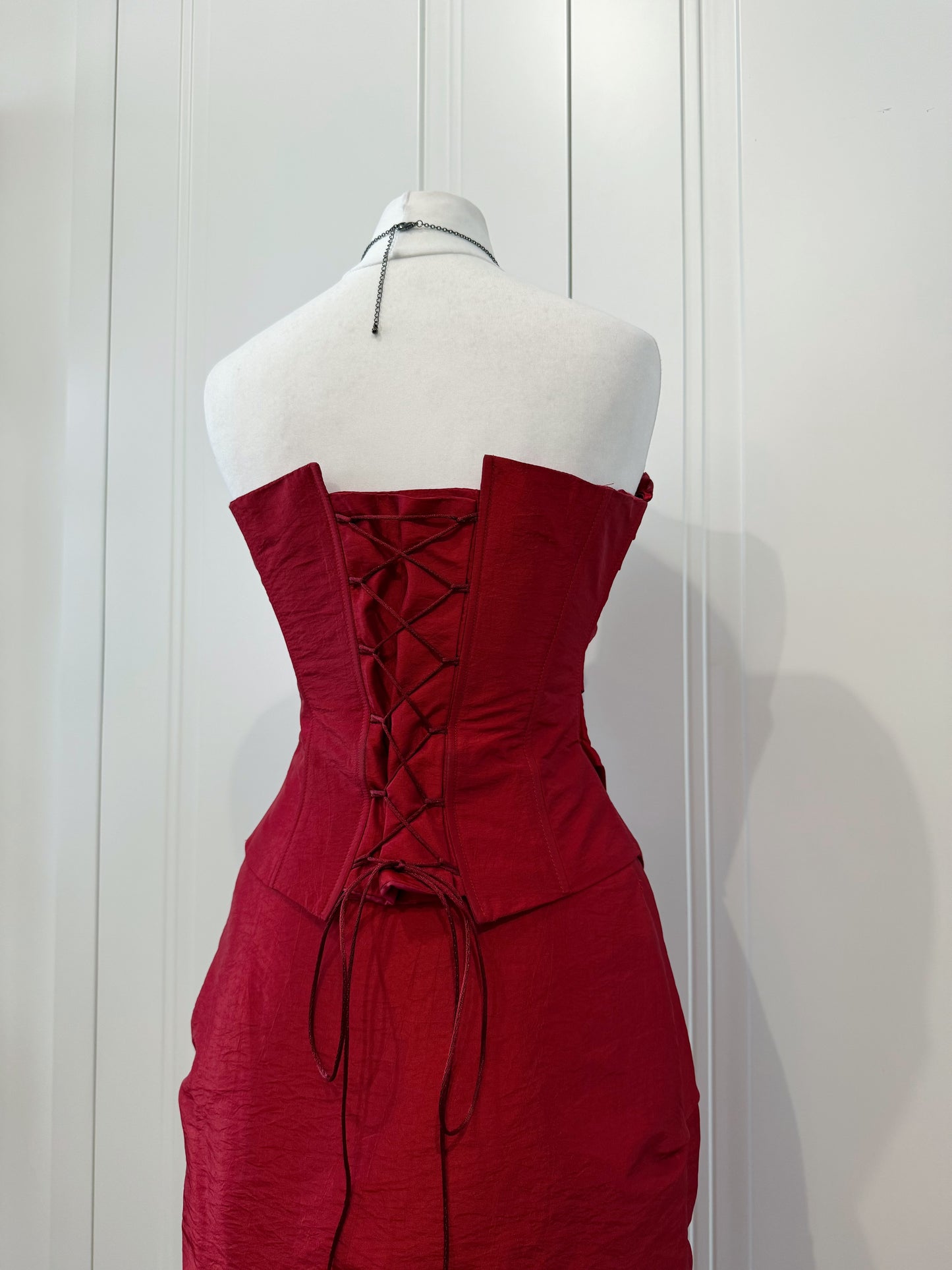 Red Ruffle Midi Dress Set with Shawl
