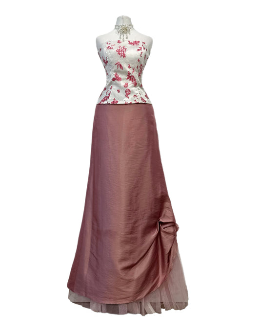 Long delicate pale pink dress set