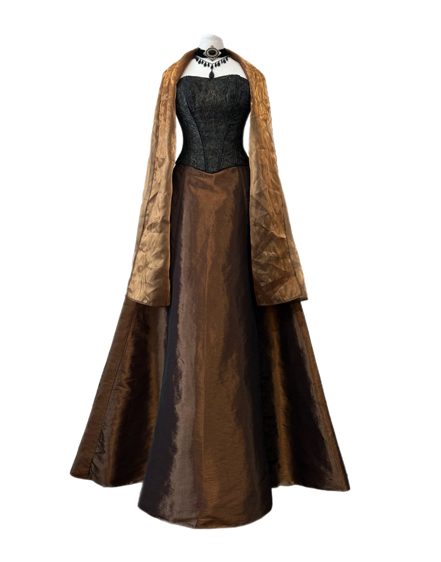 Bronze & Black Evening Gown with Shawl