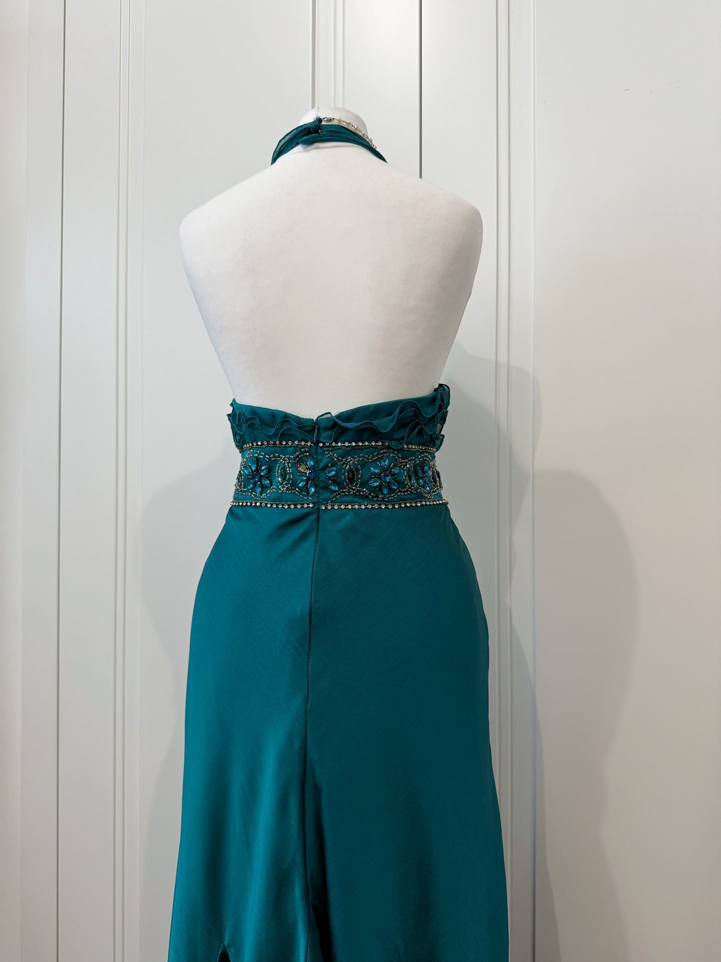 Teal Embellished Ruffle Dress