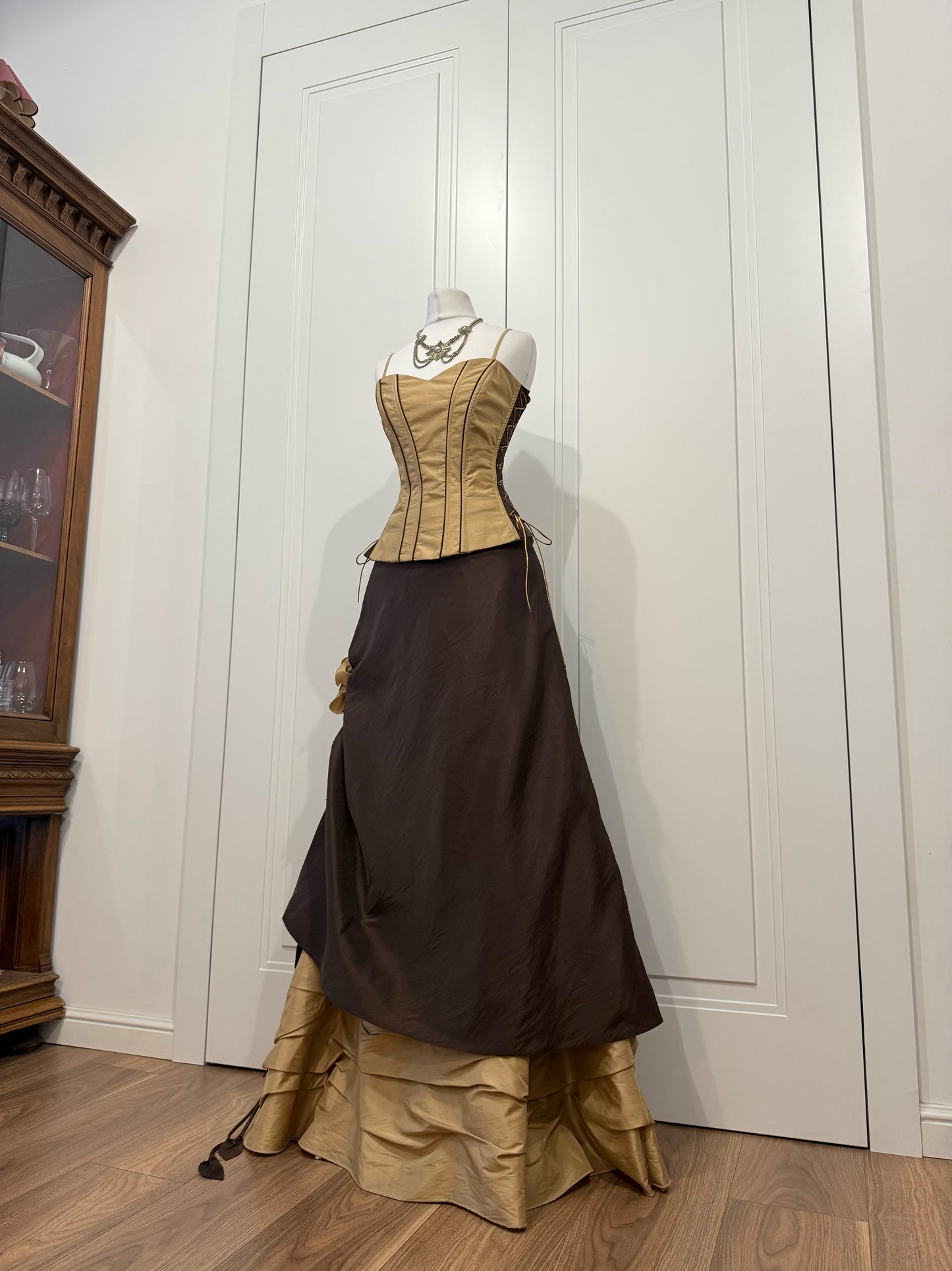 Brown & Mustard Ball Gown with Shawl